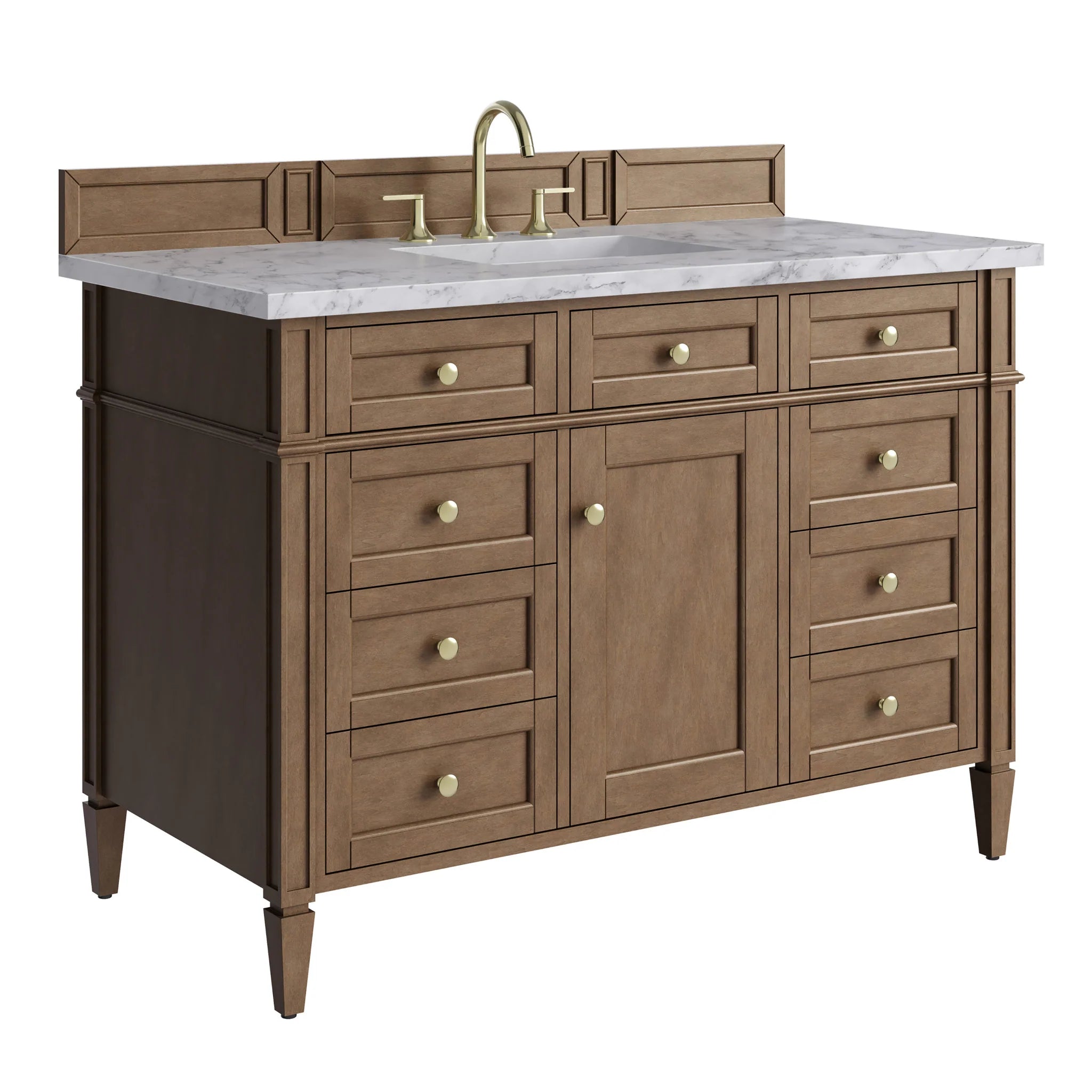 48" Brittany Single Vanity in Pecan by James Martin Vanities-Carrara White Marble 10