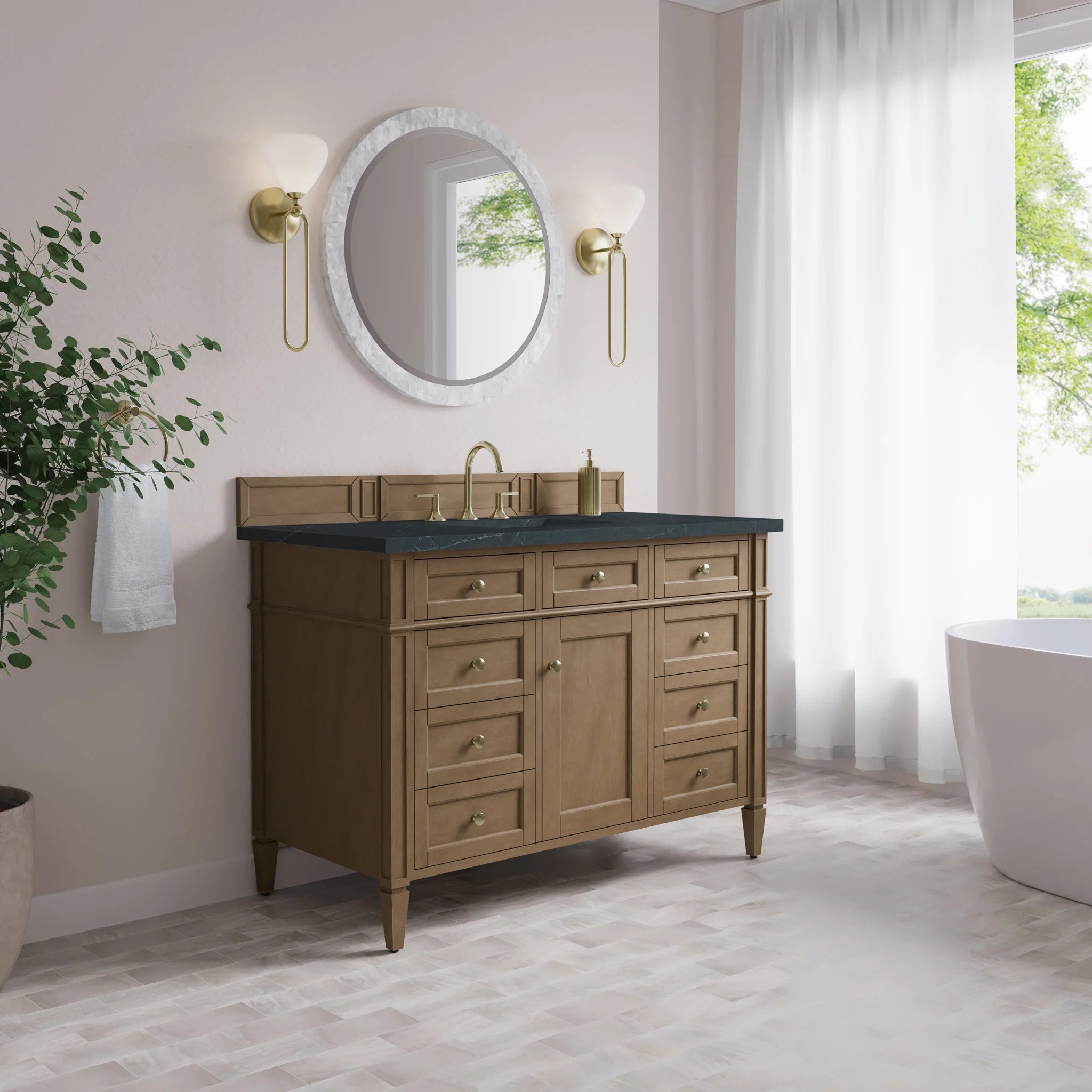 48" Brittany Single Vanity in Pecan by James Martin Vanities-Charcoal Soapstone Silestone 2