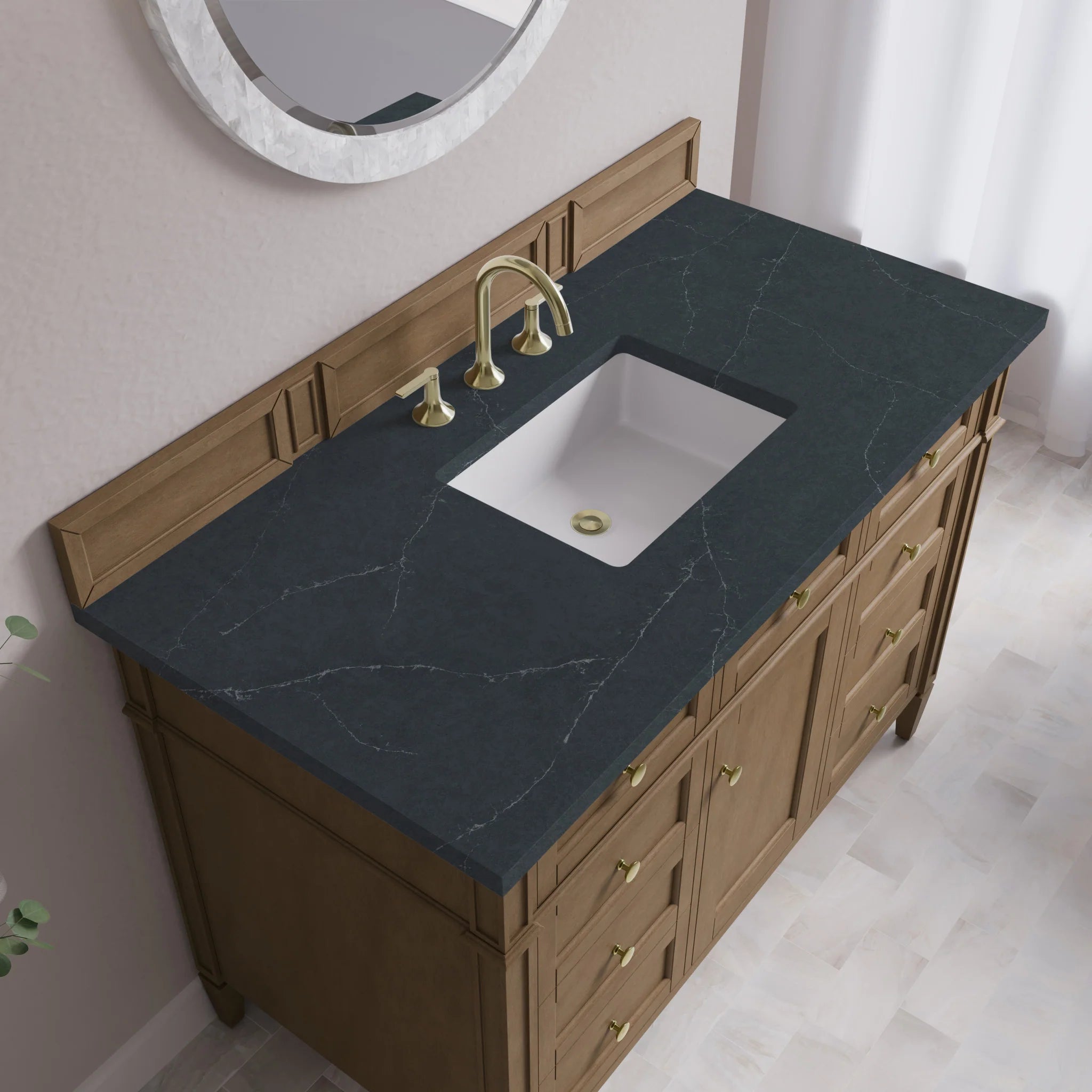 48" Brittany Single Vanity in Pecan by James Martin Vanities-Charcoal Soapstone Silestone 6
