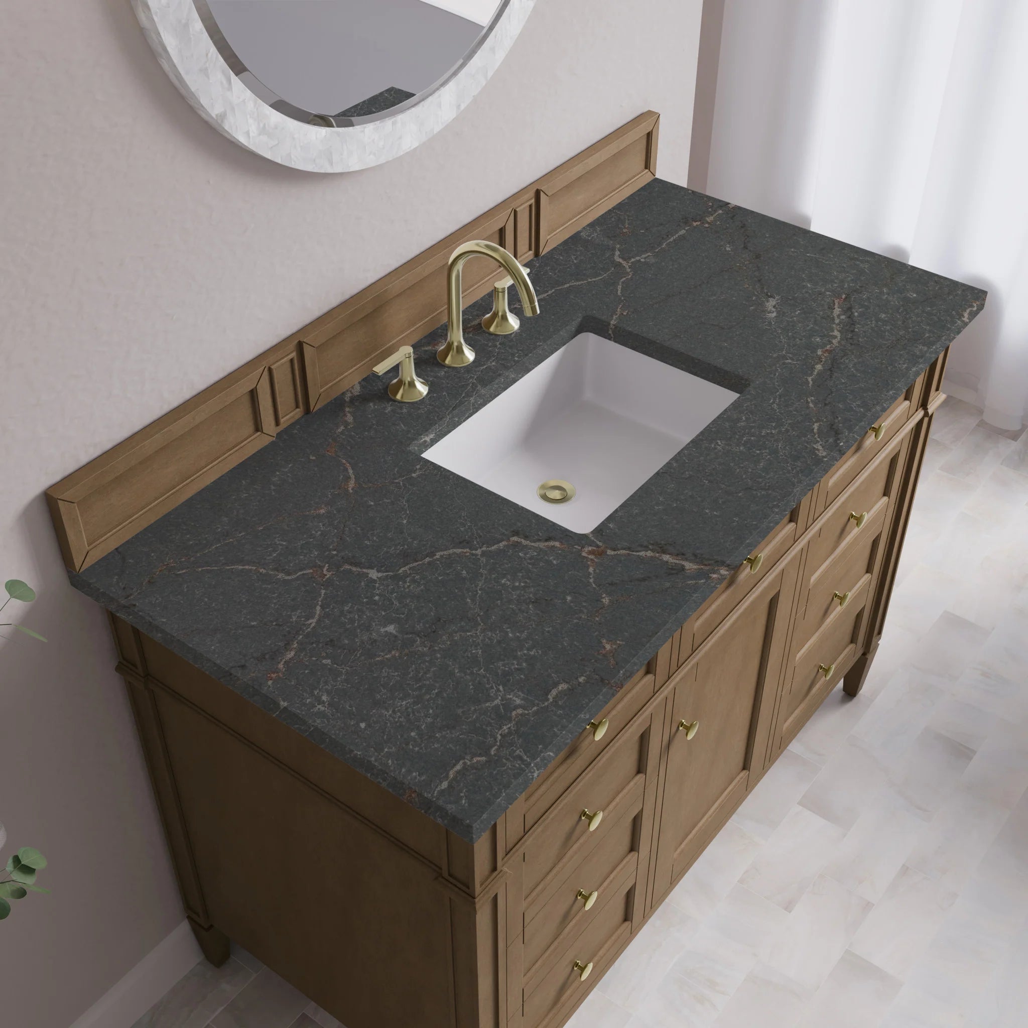 48" Brittany Single Vanity in Pecan by James Martin Vanities-Parisien Bleu Silestone 6