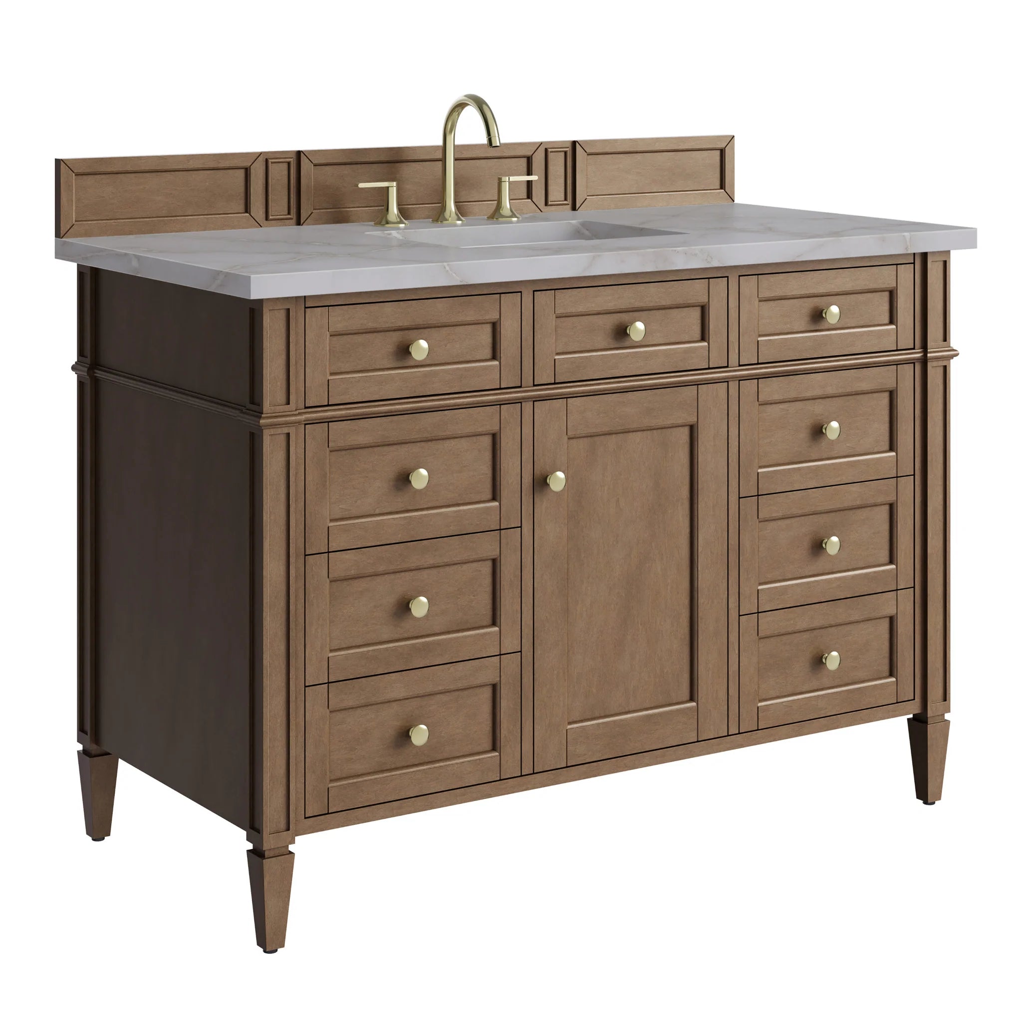 48" Brittany Single Vanity in Pecan by James Martin Vanities-Victorian Silver Silestone 10