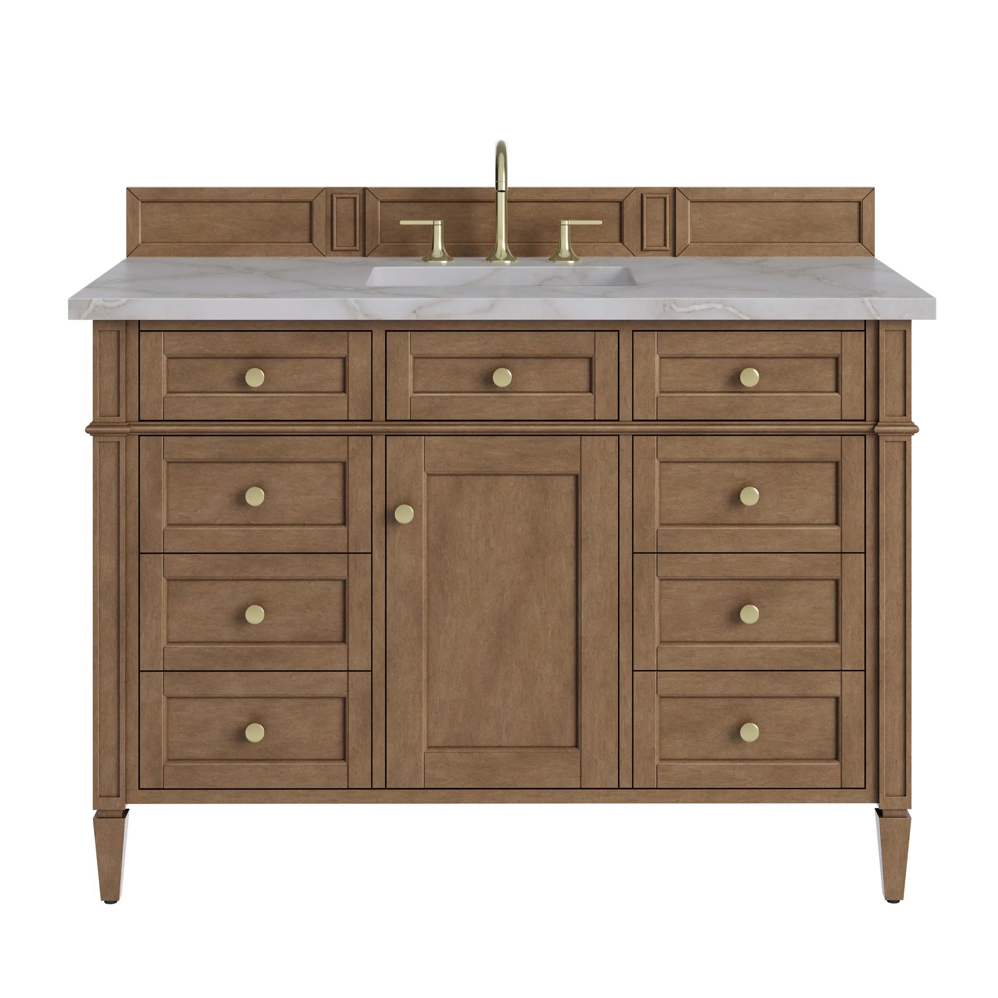 48" Brittany Single Vanity in Pecan by James Martin Vanities-Victorian Silver Silestone 