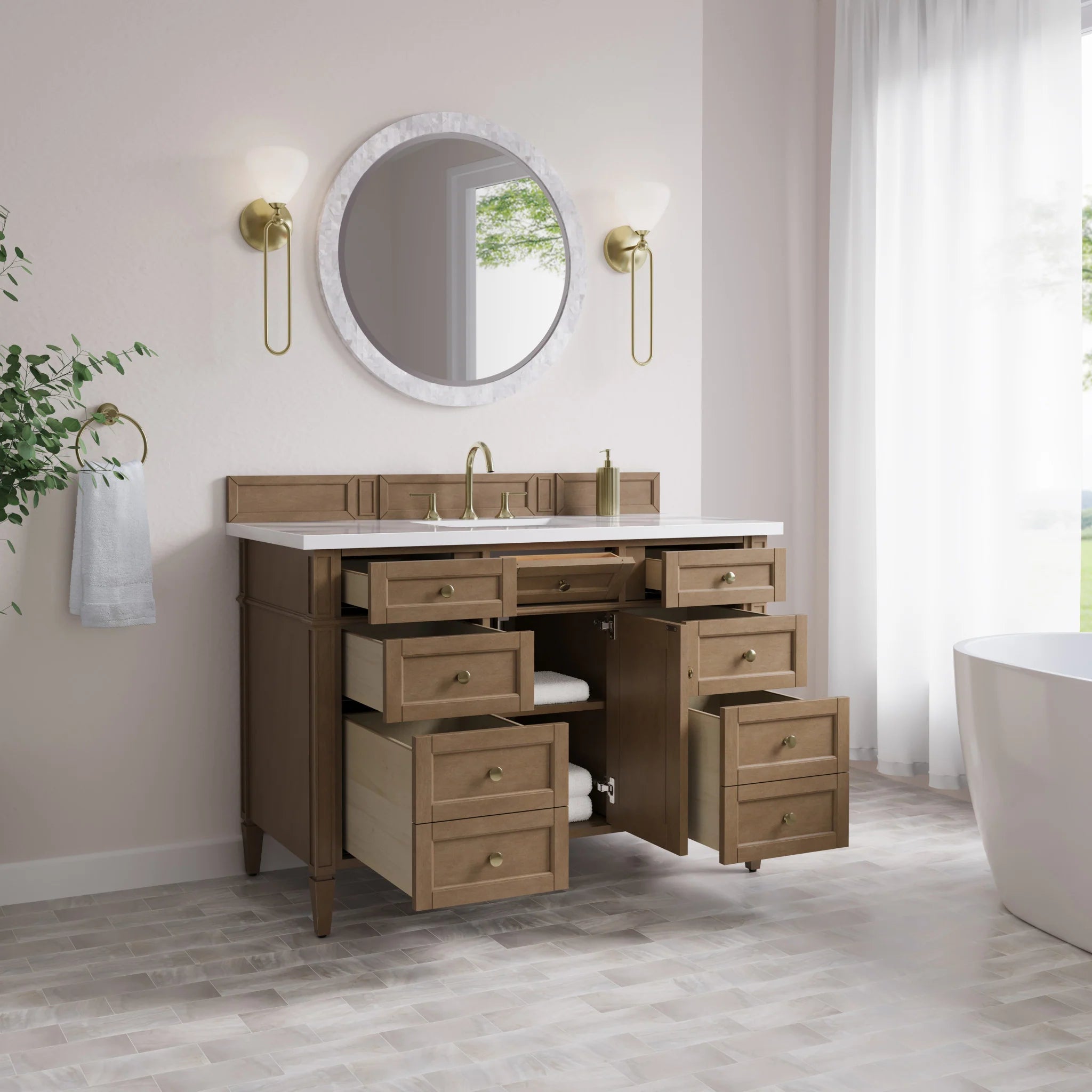 48" Brittany Single Vanity in Pecan by James Martin Vanities-White Zeus Silestone 3