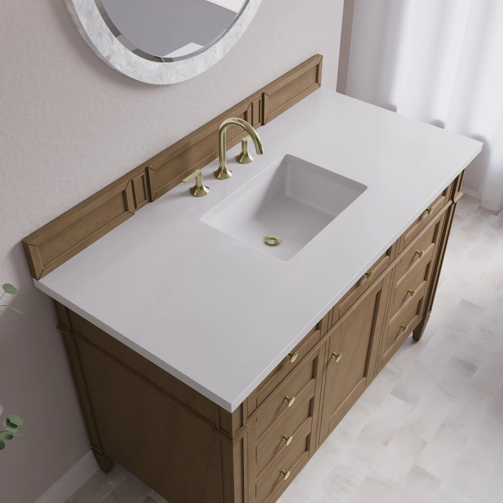 48" Brittany Single Vanity in Pecan by James Martin Vanities-White Zeus Silestone 7