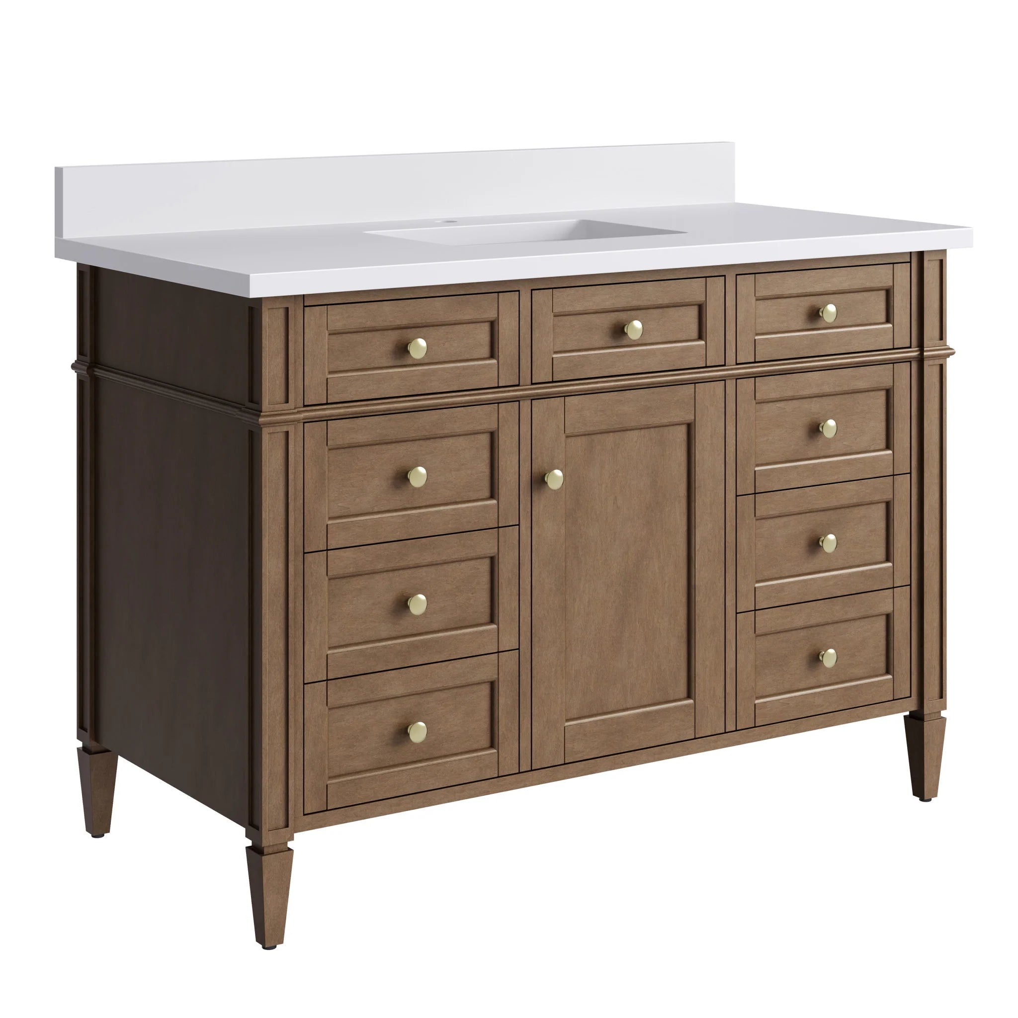 48" Brittany Single Vanity in Pecan by James Martin Vanities-White Zeus Silestone & Backsplash 9