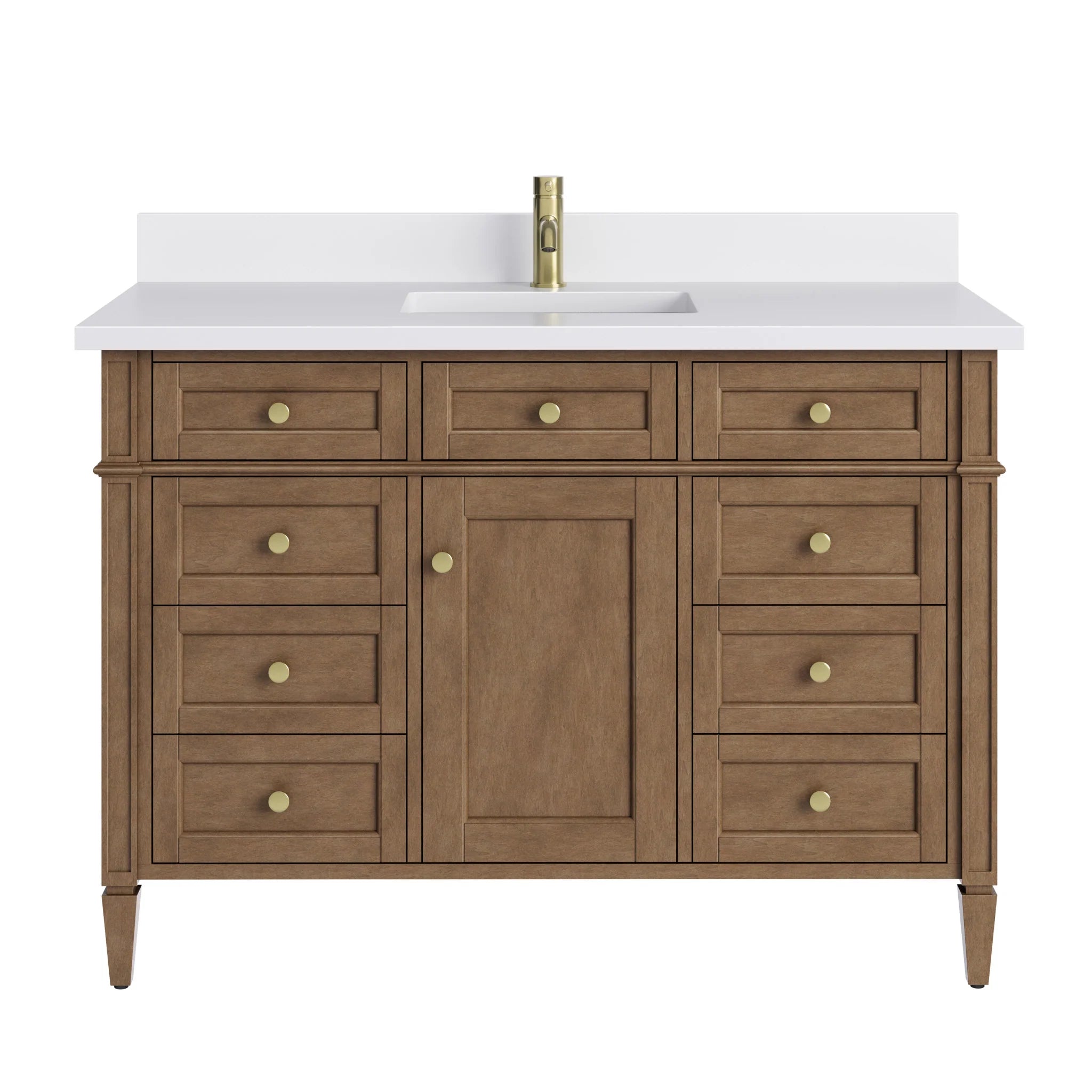 48" Brittany Single Vanity in Pecan by James Martin Vanities-White Zeus Silestone & Backsplash 