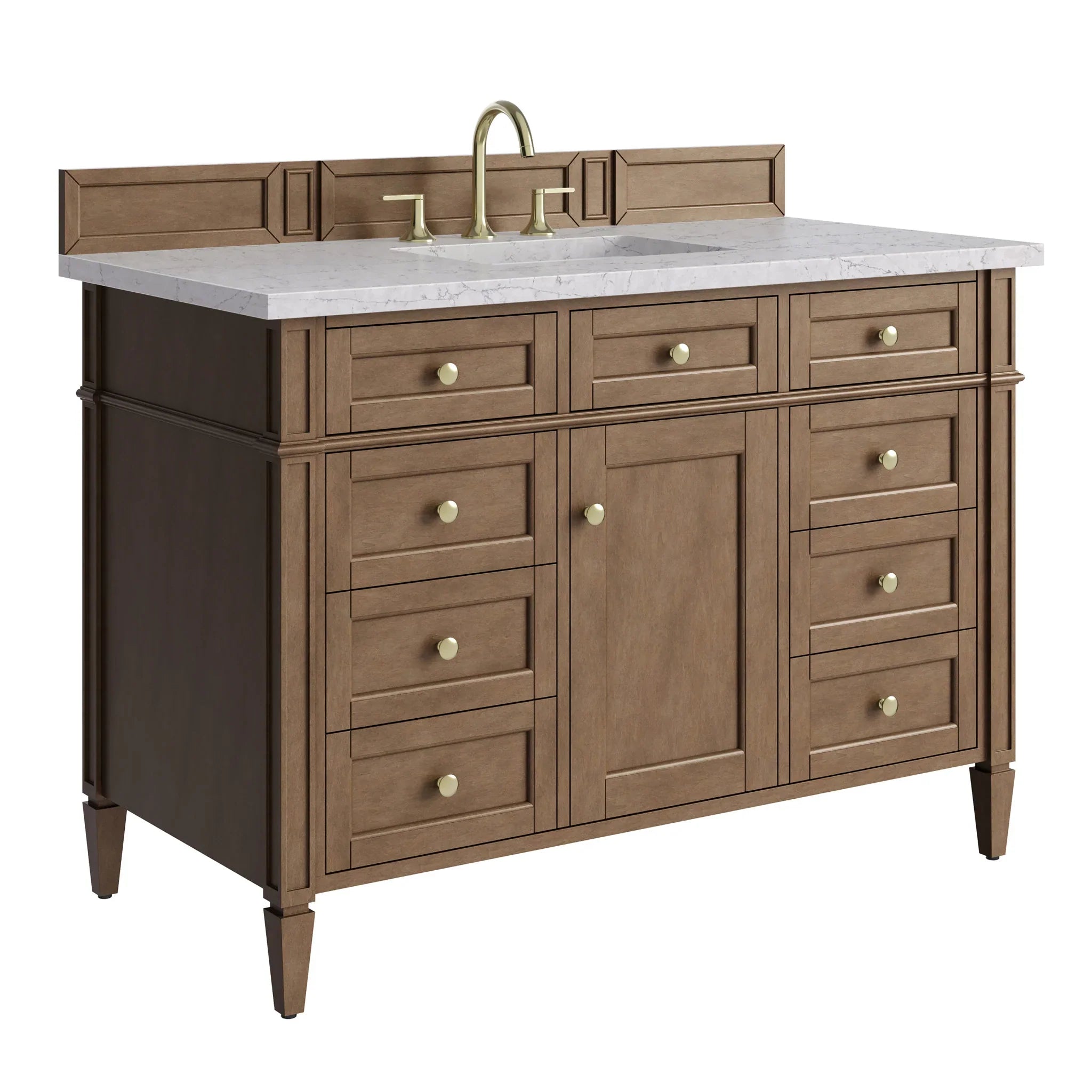 48" Brittany Single Vanity in Pecan w/FreePower Wireless Charger by James Martin Vanities-Eternal Jasmine Pearl Silestone 11