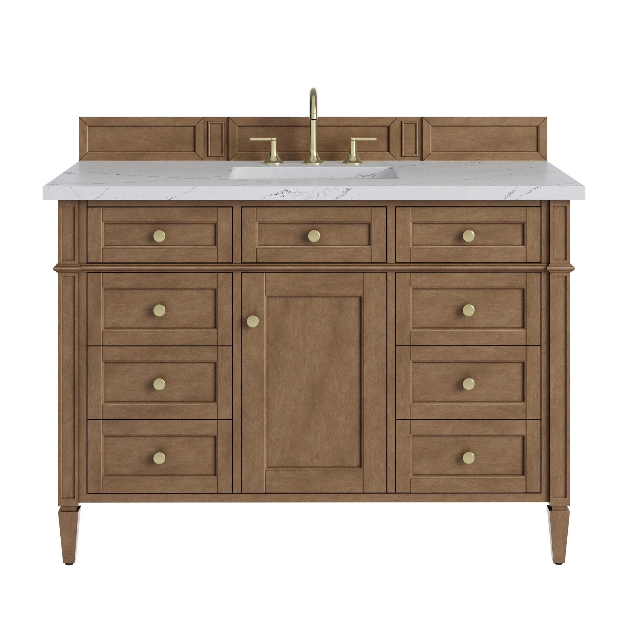 48" Brittany Single Vanity in Pecan w/FreePower Wireless Charger by James Martin Vanities-Ethereal Noctis Silestone 