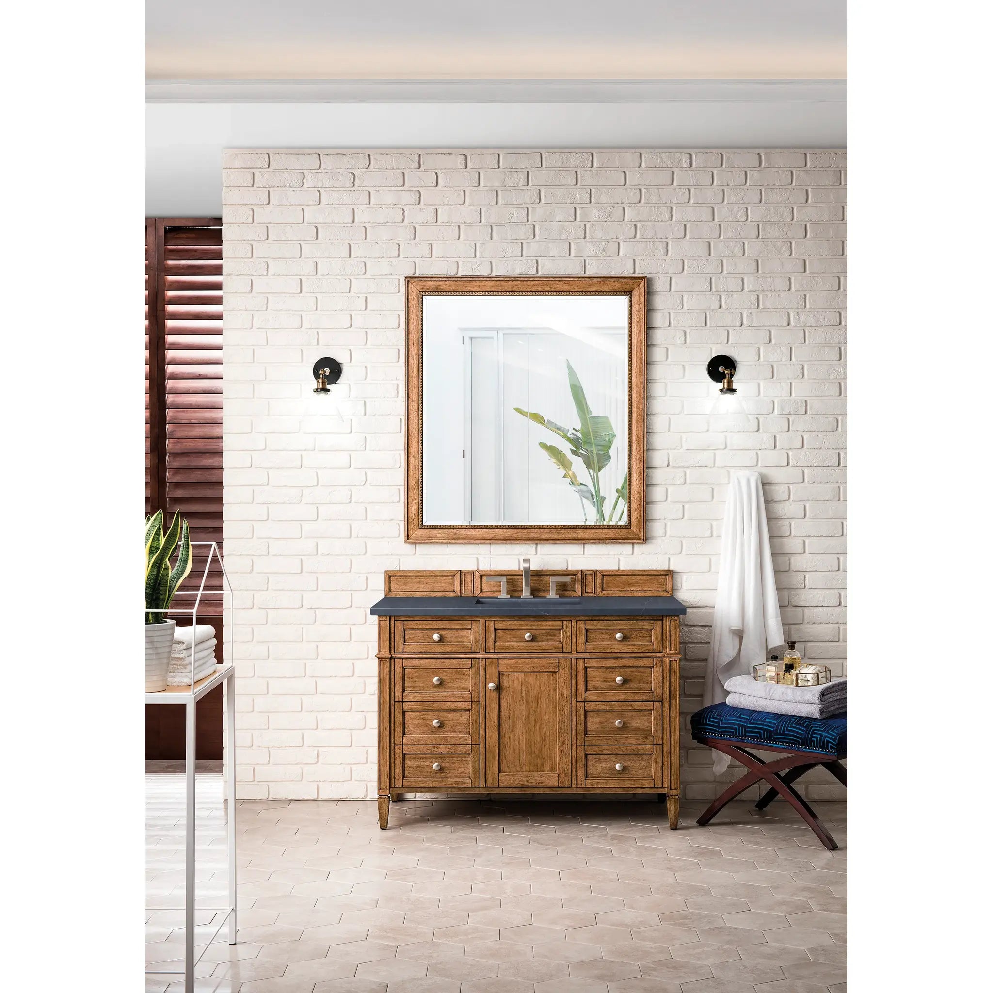 48" Brittany Single Vanity in Saddle Brown-Charcoal Soapstone Silestone-8" Widespread image 1