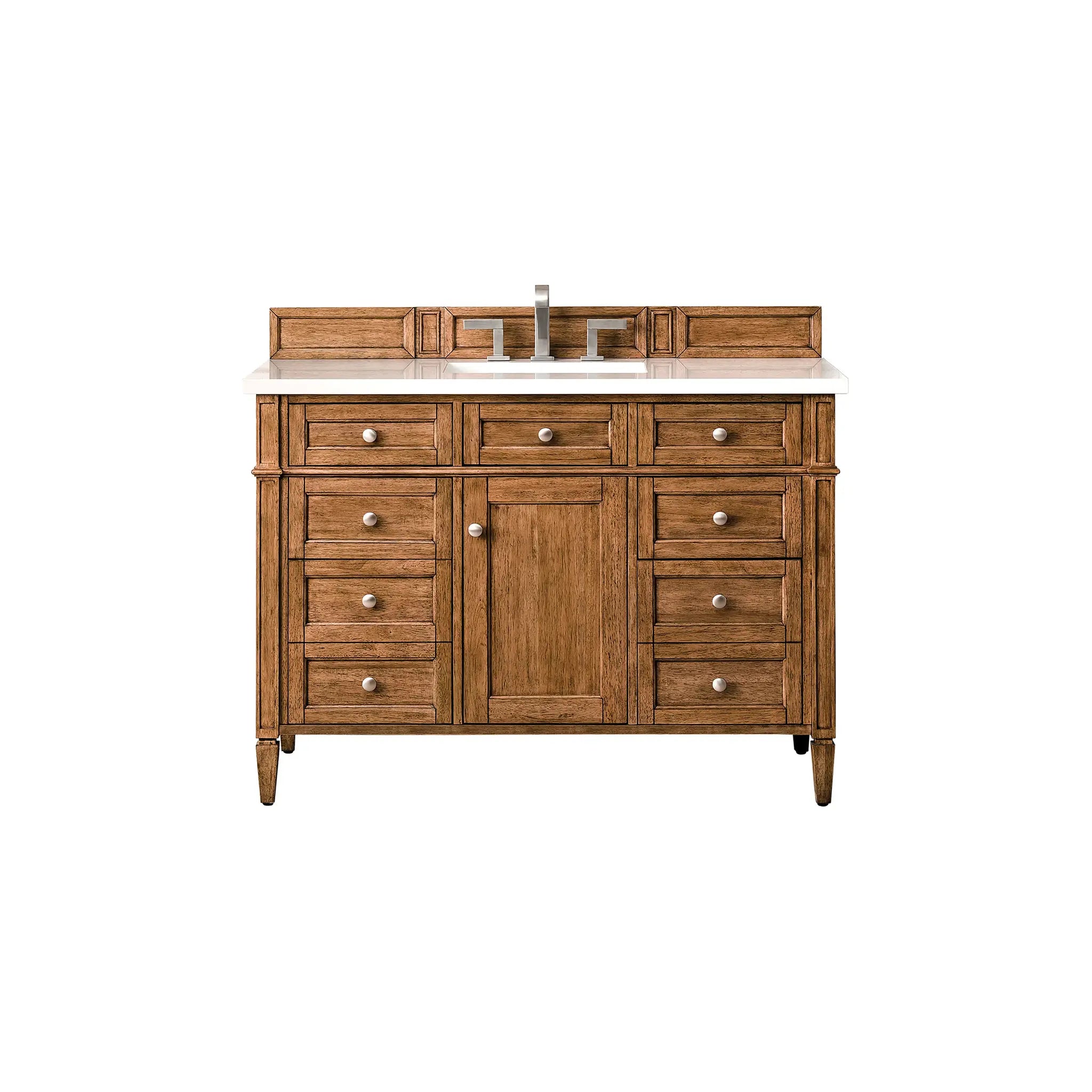 48" Brittany Single Vanity in Saddle Brown-White Zeus Silestone-8" Widespread image
