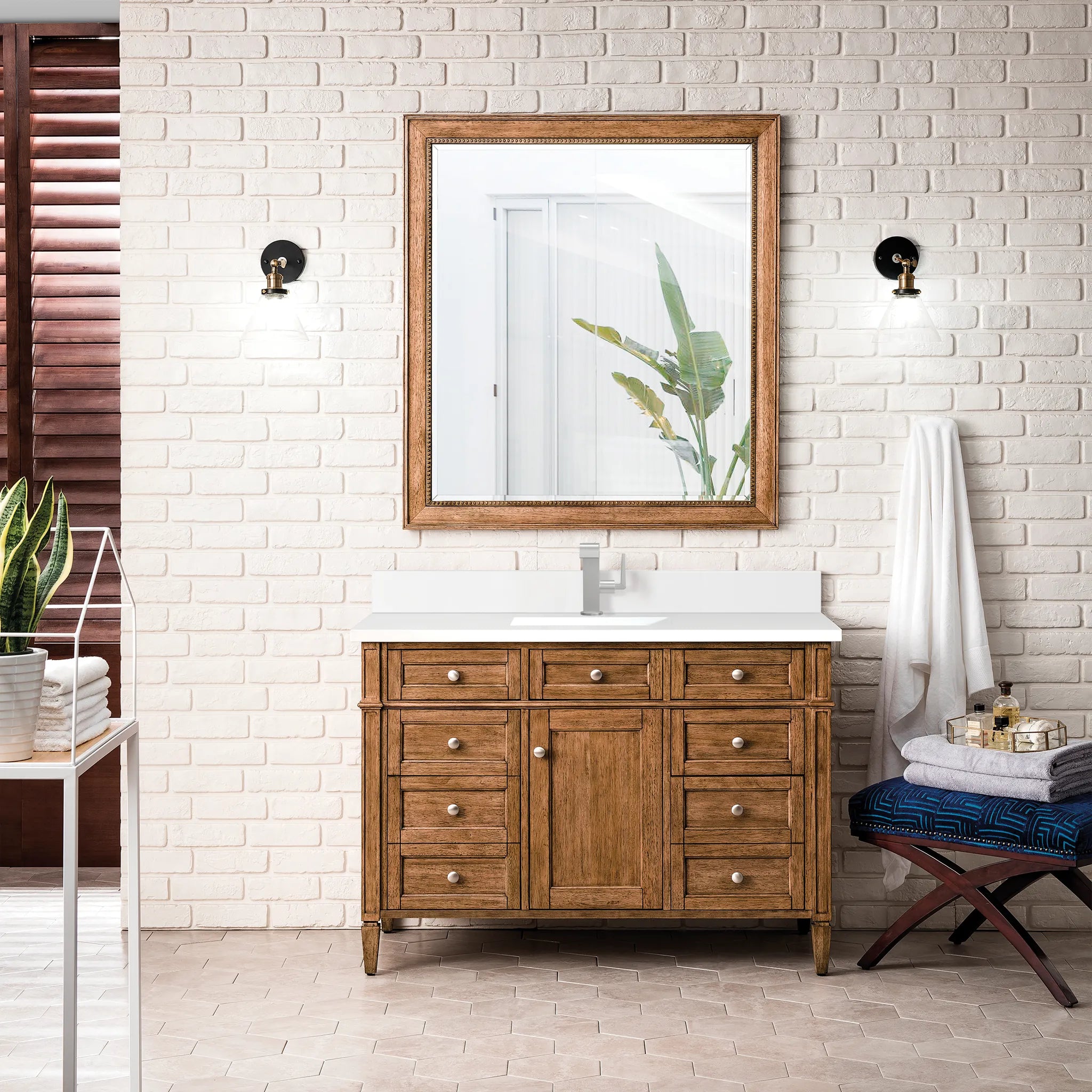 48" Brittany Single Vanity in Saddle Brown-White Zeus Silestone & Backsplash-Single Hole image 1