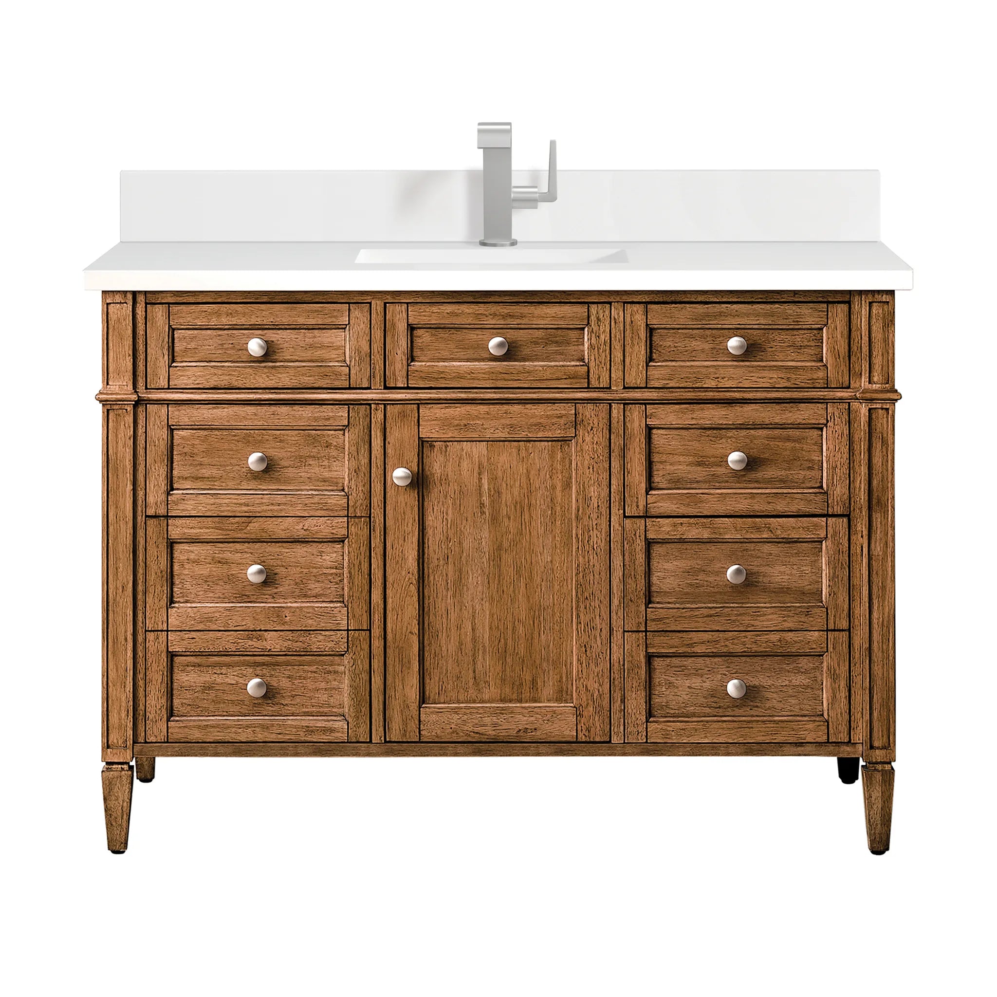 48" Brittany Single Vanity in Saddle Brown-White Zeus Silestone & Backsplash-Single Hole image