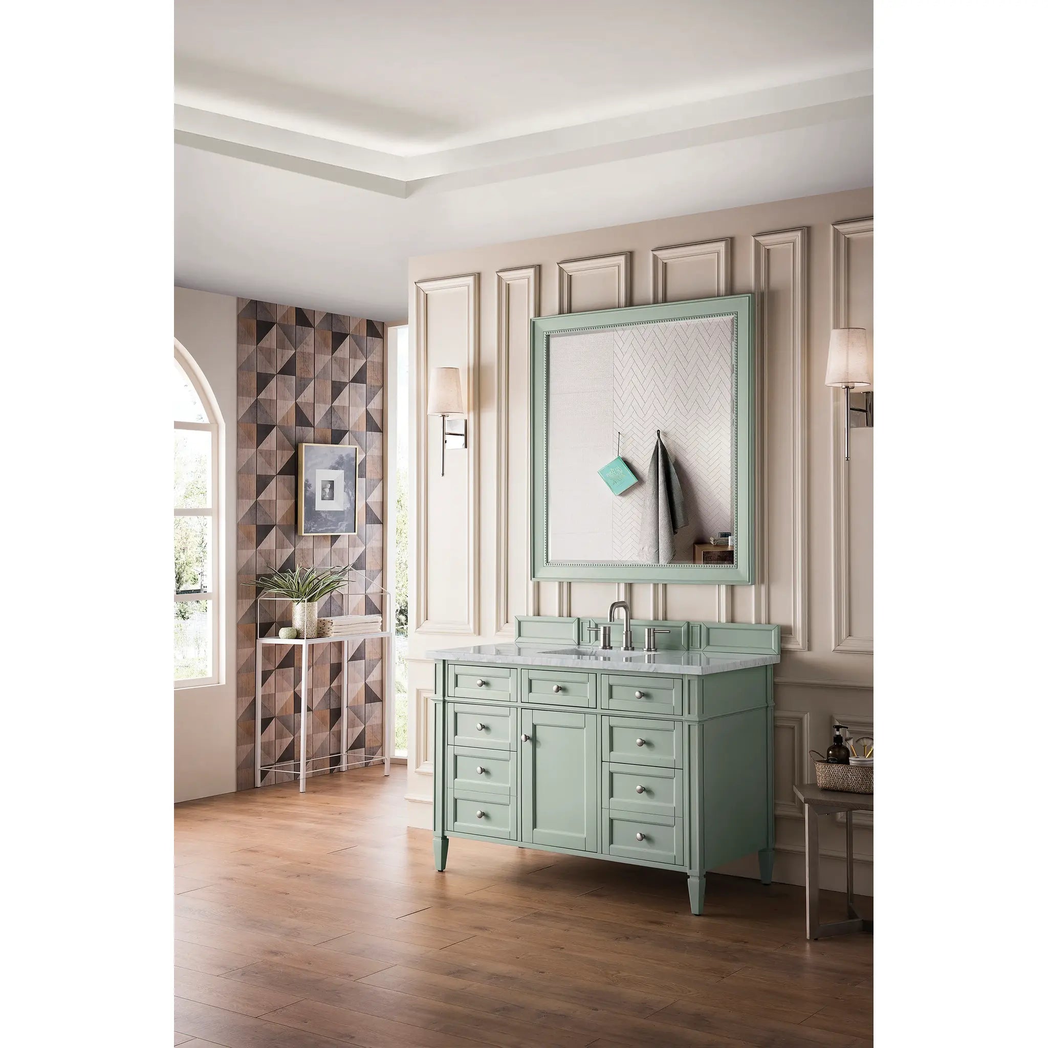 48" Brittany Single Vanity in Sage Green-Carrara White Marble-8" Widespread image 2