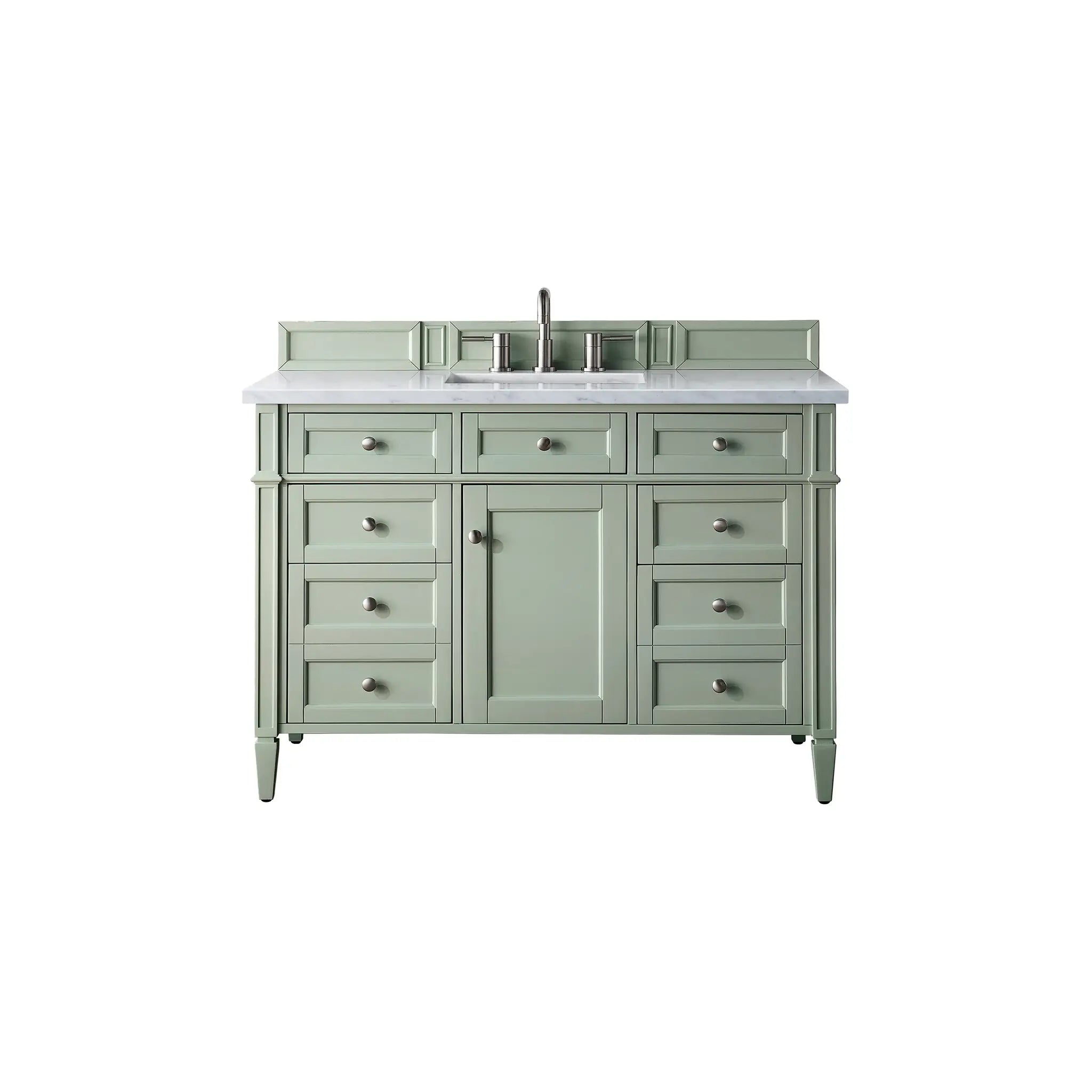 48" Brittany Single Vanity in Sage Green-Carrara White Marble-8" Widespread image