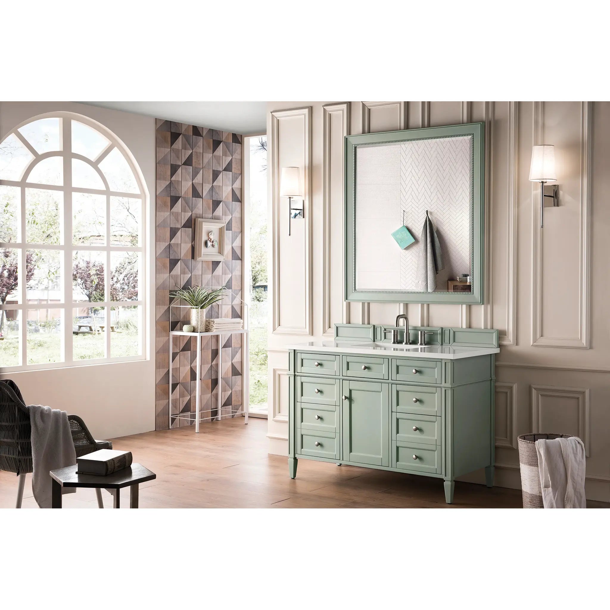 48" Brittany Single Vanity in Sage Green-White Zeus Silestone-8" Widespread image 2