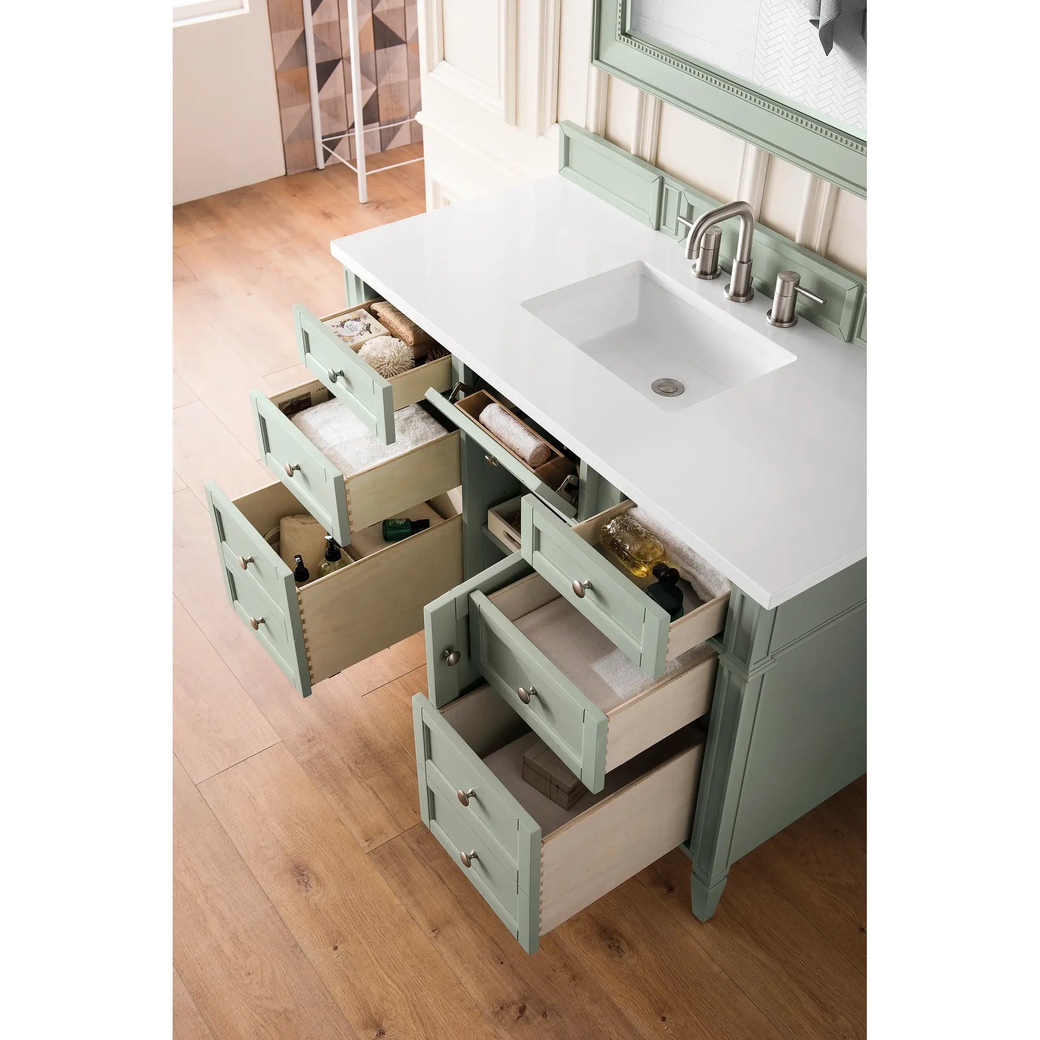 48" Brittany Single Vanity in Sage Green-White Zeus Silestone-8" Widespread image 3