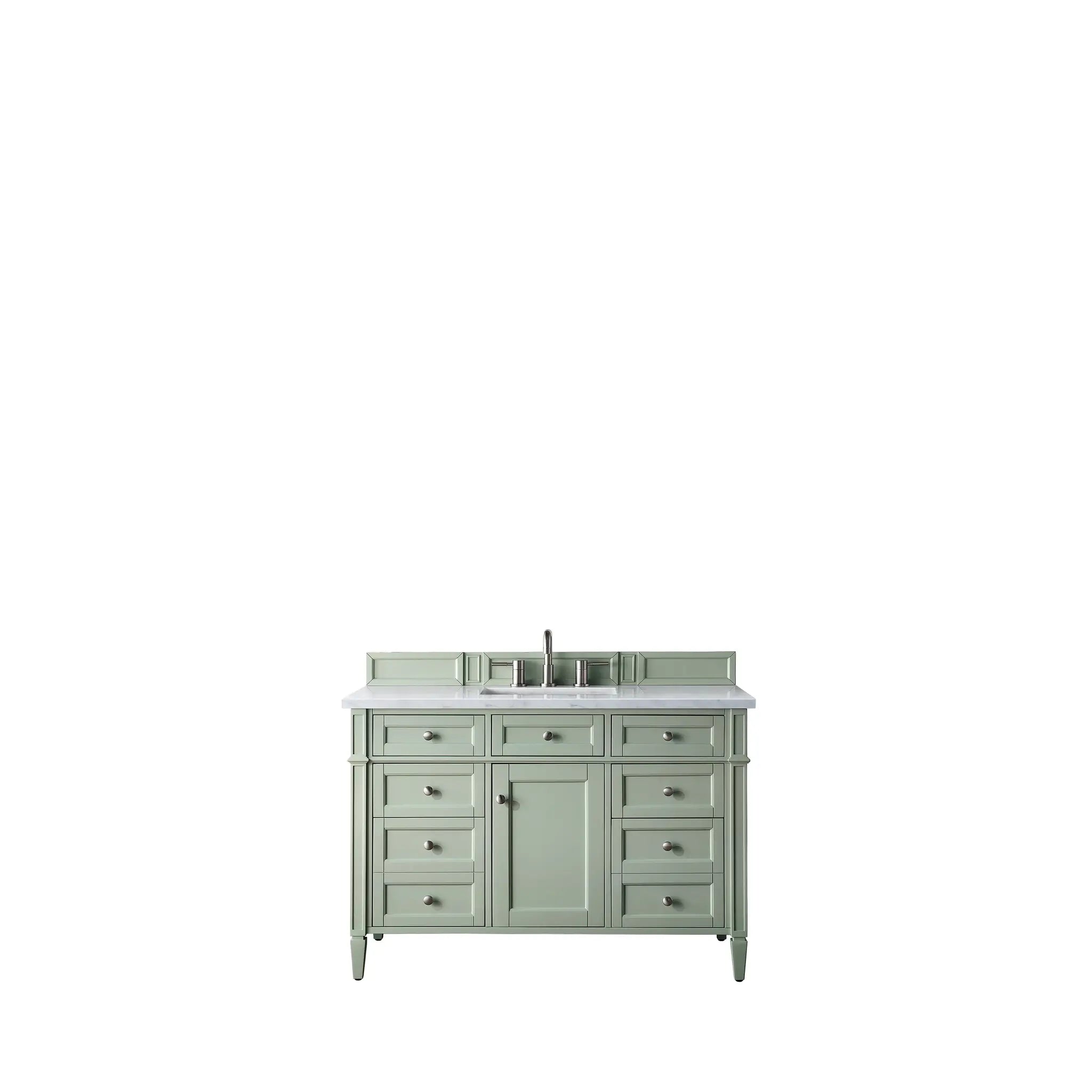 48" Brittany Single Vanity in Sage Green Wireless Charger-Eternal Jasmine Pearl Silestone-8" Widespread image