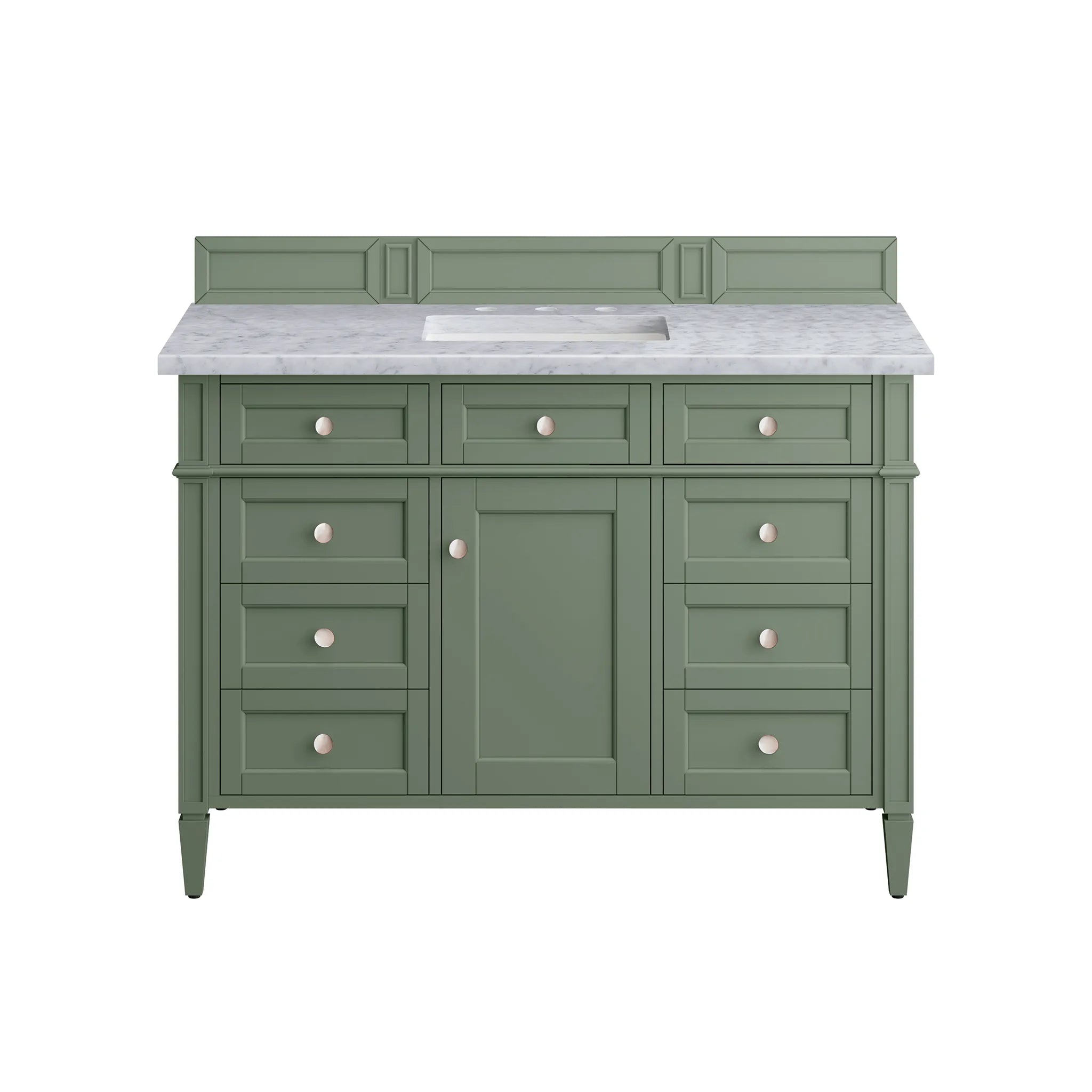 48" Brittany Single Vanity in Smokey Celadon-Carrara White Marble-8" Widespread image 1