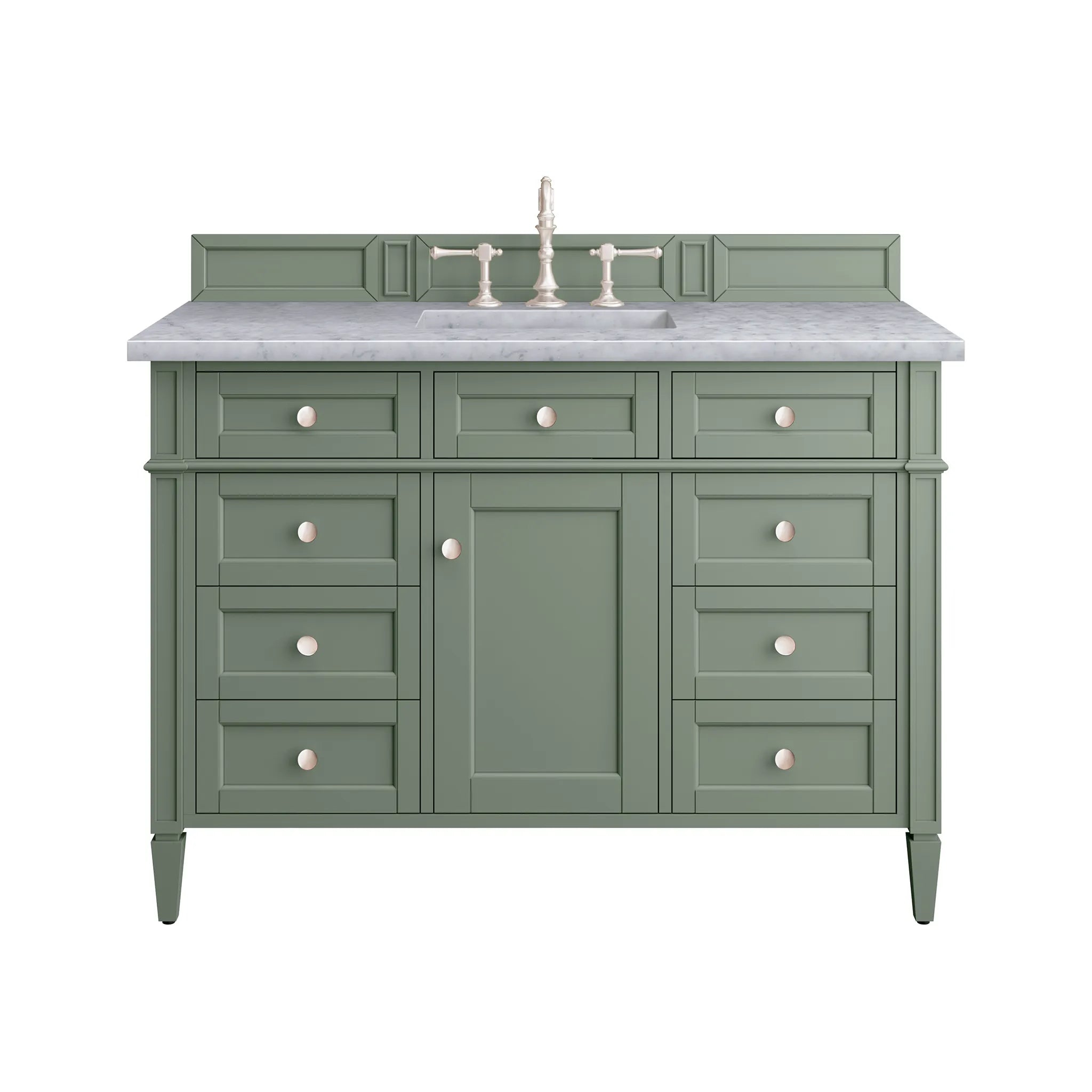 48" Brittany Single Vanity in Smokey Celadon-Carrara White Marble-8" Widespread image