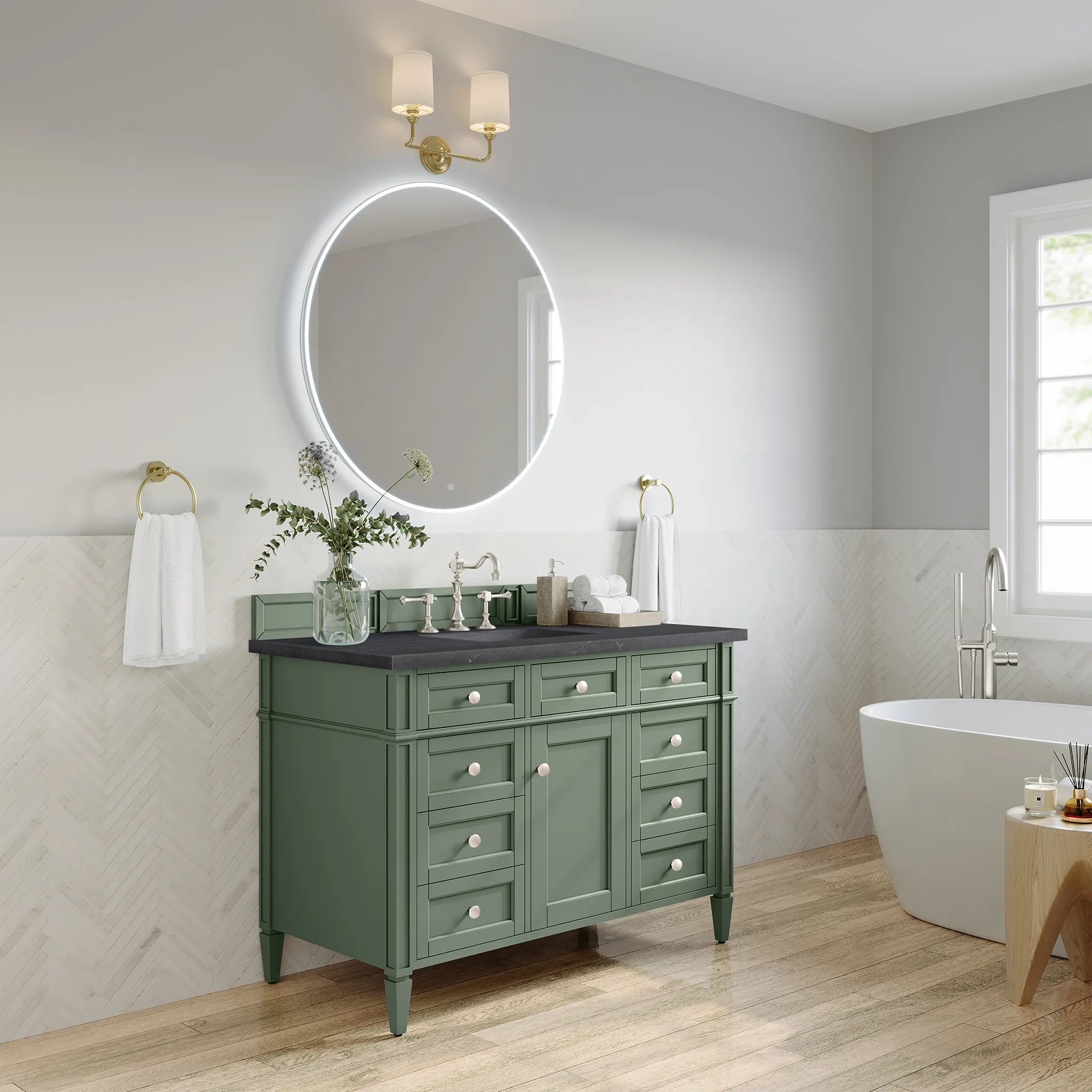 48" Brittany Single Vanity in Smokey Celadon-Charcoal Soapstone Silestone-8" Widespread image 3