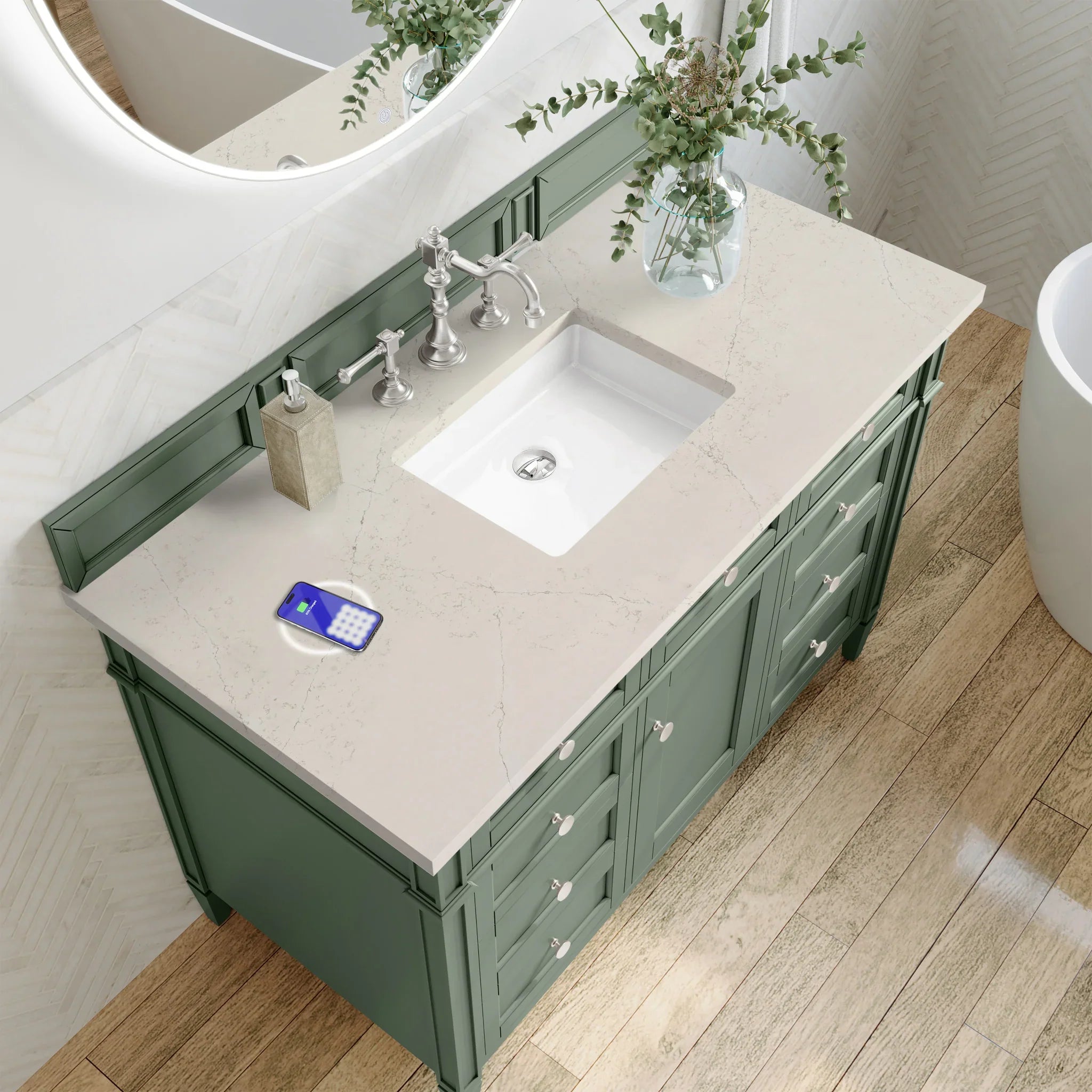 48-brittany-single-vanity-in-smokey-celadon-w-freepower-wireless-charger-by-james-martin-vanities-siberian-silestone image 7