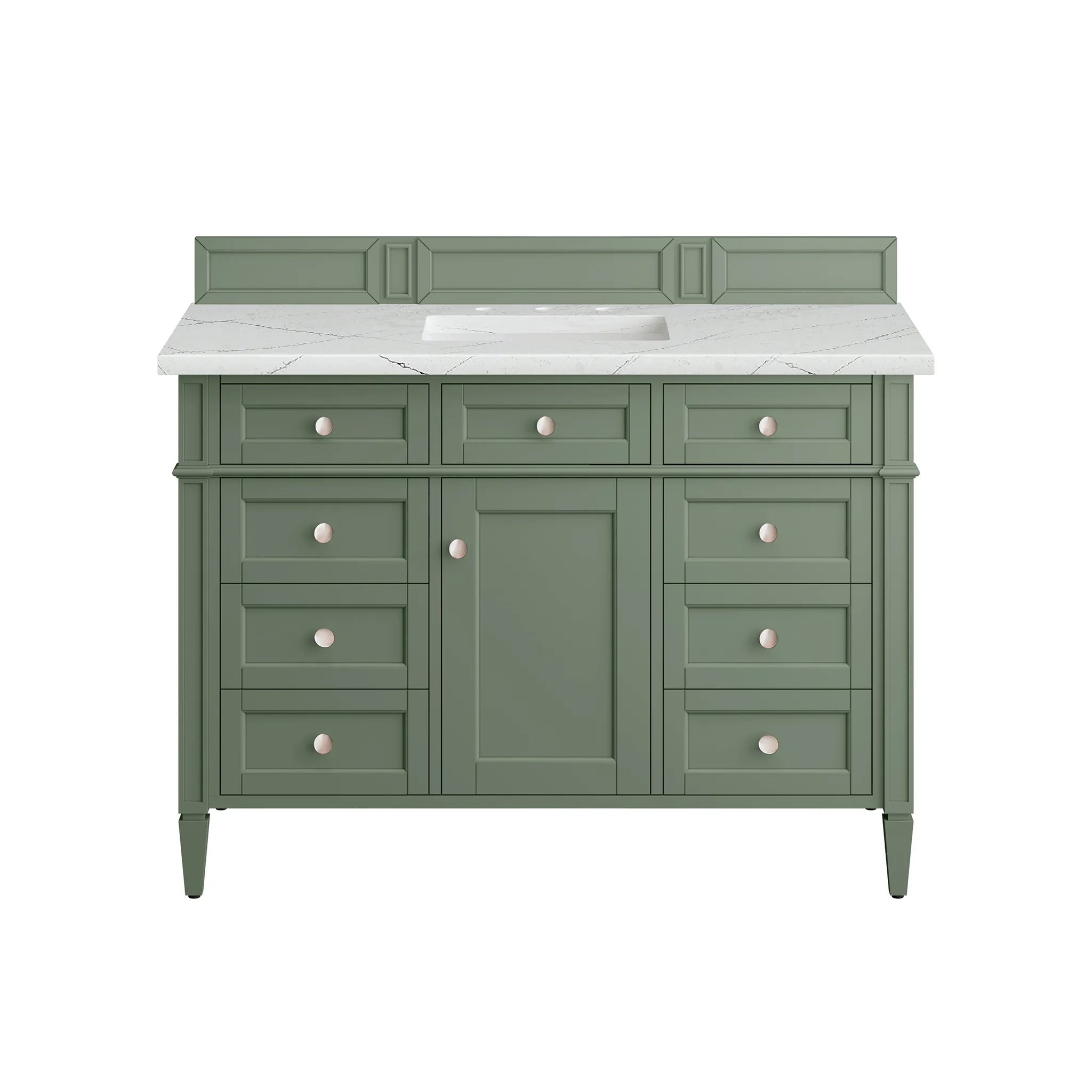 48" Brittany Single Vanity in Smokey Celadon w/FreePower Wireless Charger-Ethereal Noctis Silestone-8" Widespread image 1