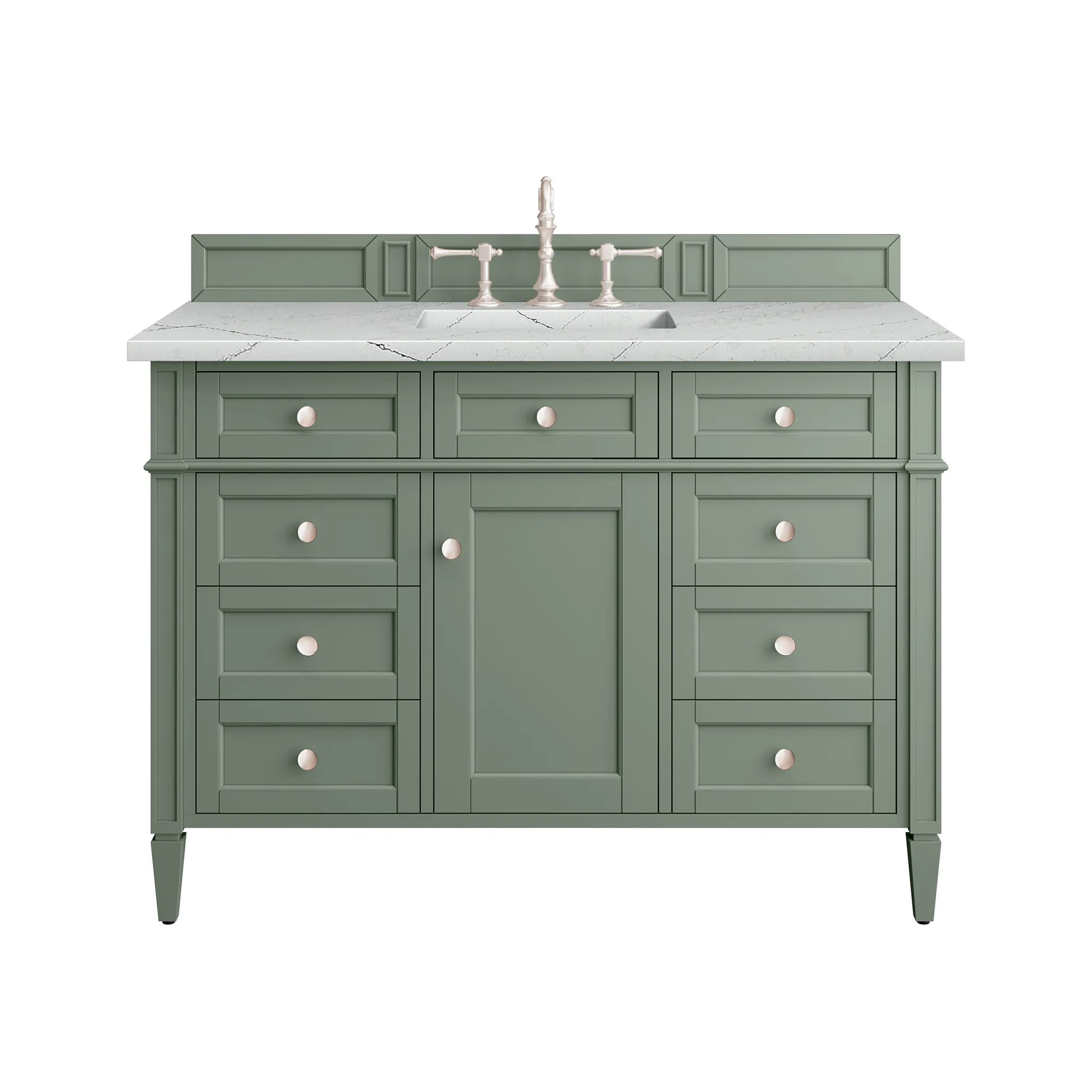 48" Brittany Single Vanity in Smokey Celadon w/FreePower Wireless Charger-Ethereal Noctis Silestone-8" Widespread image
