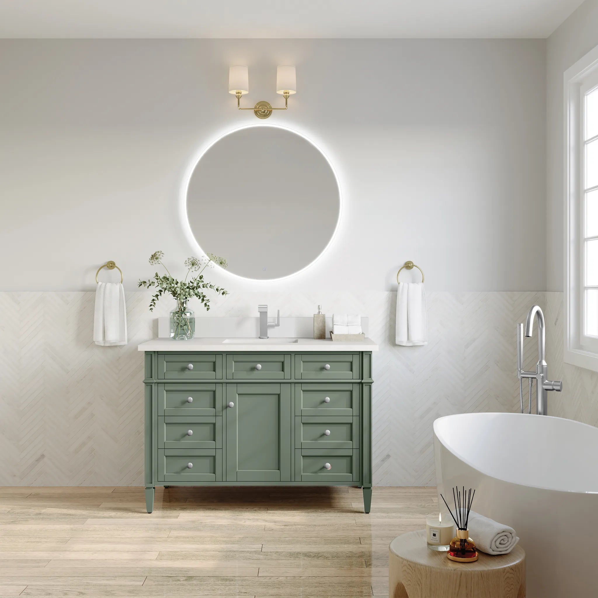 48" Brittany Single Vanity in Smokey Celadon-White Zeus Silestone & Backsplash-Single Hole image 1