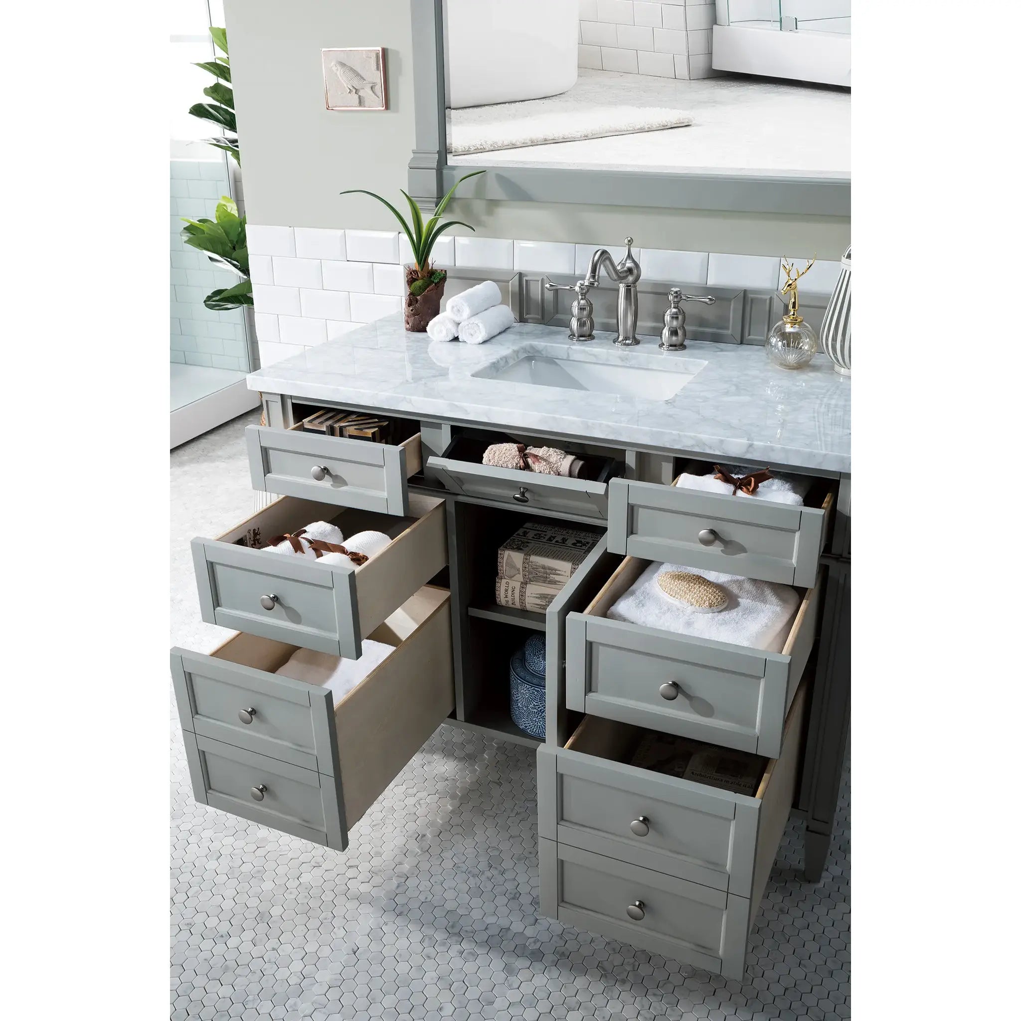 48" Brittany Single Vanity in Urban Gray-Carrara White Marble-8" Widespread image 3