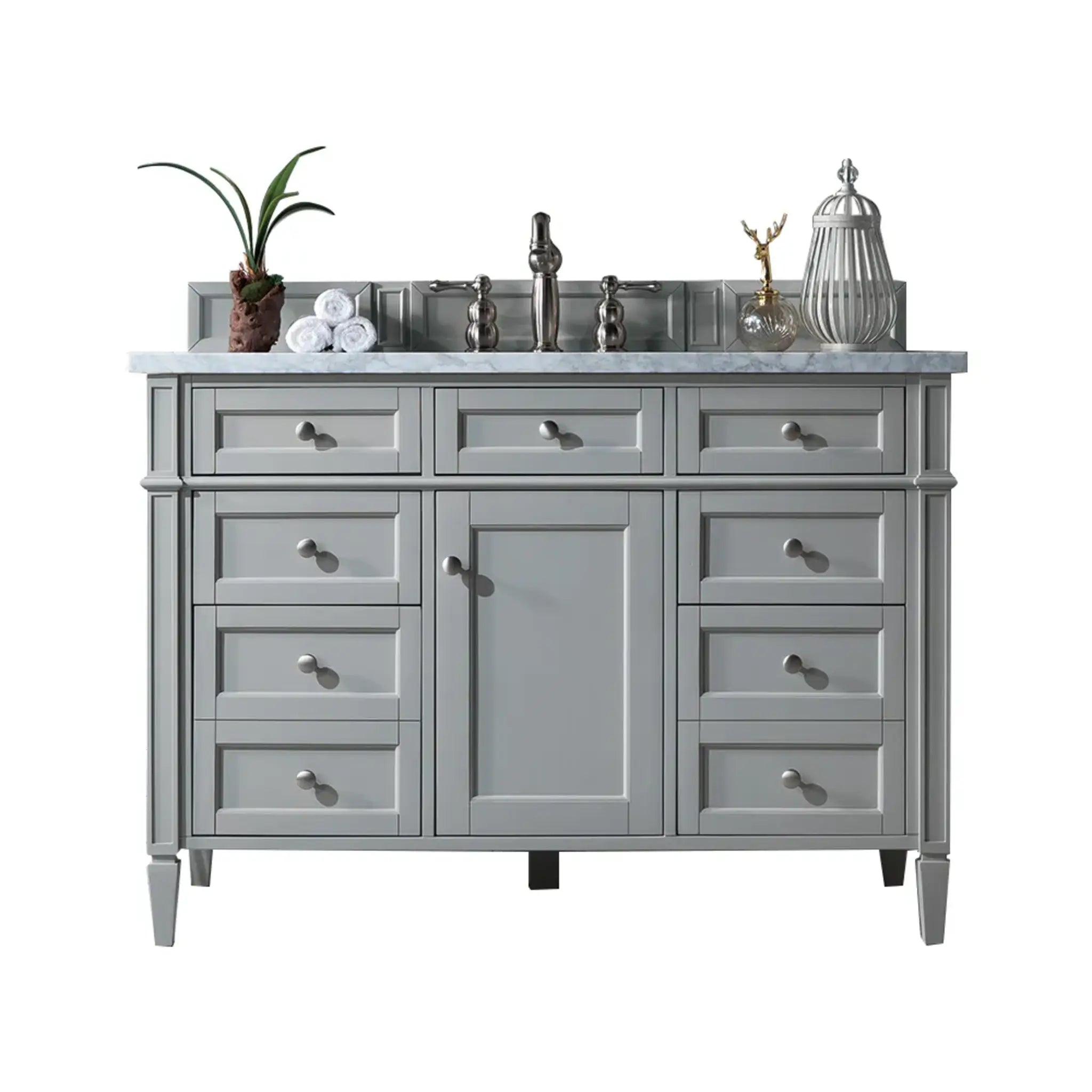 48" Brittany Single Vanity in Urban Gray-Carrara White Marble-8" Widespread image