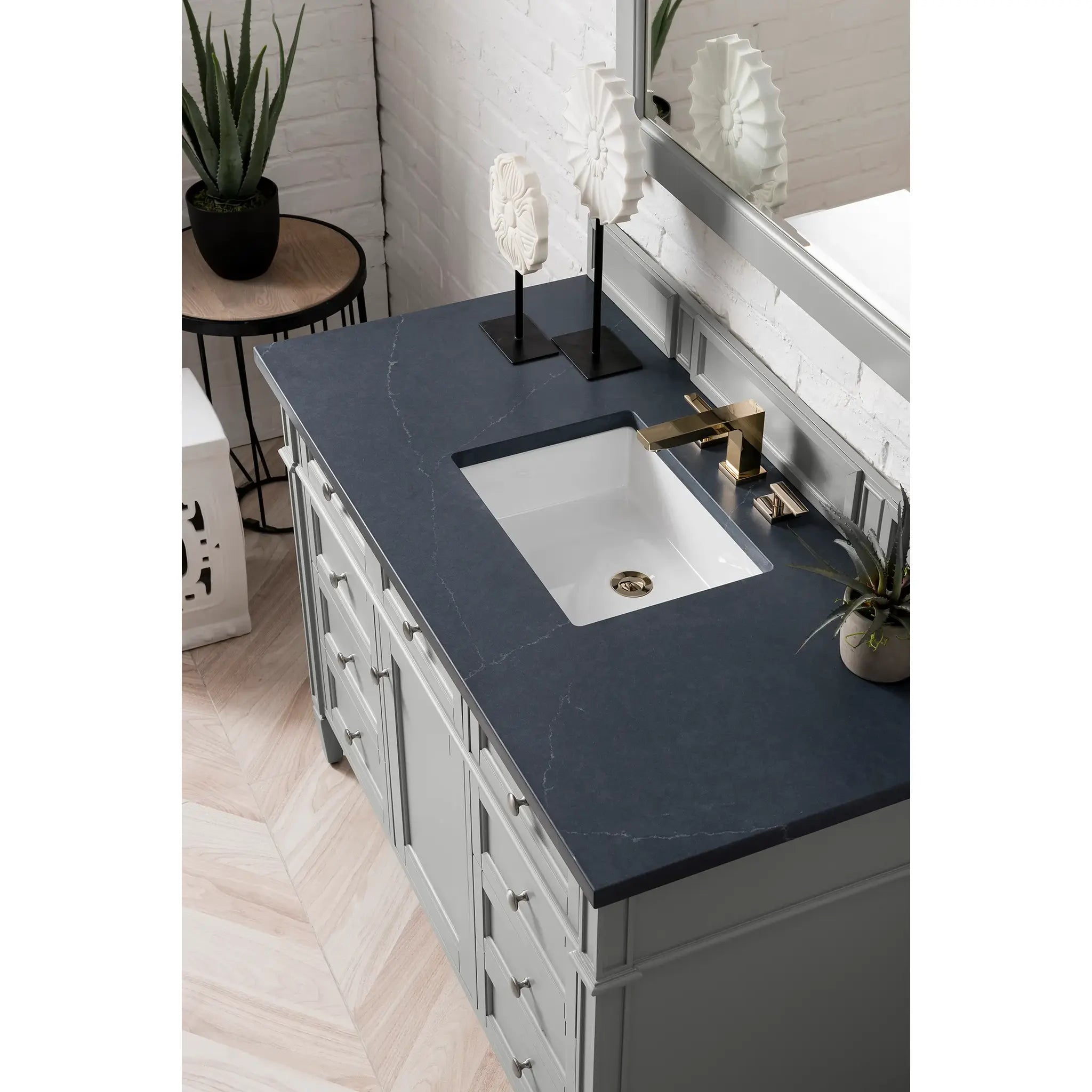 48" Brittany Single Vanity in Urban Gray-Charcoal Soapstone Silestone-8" Widespread image 2