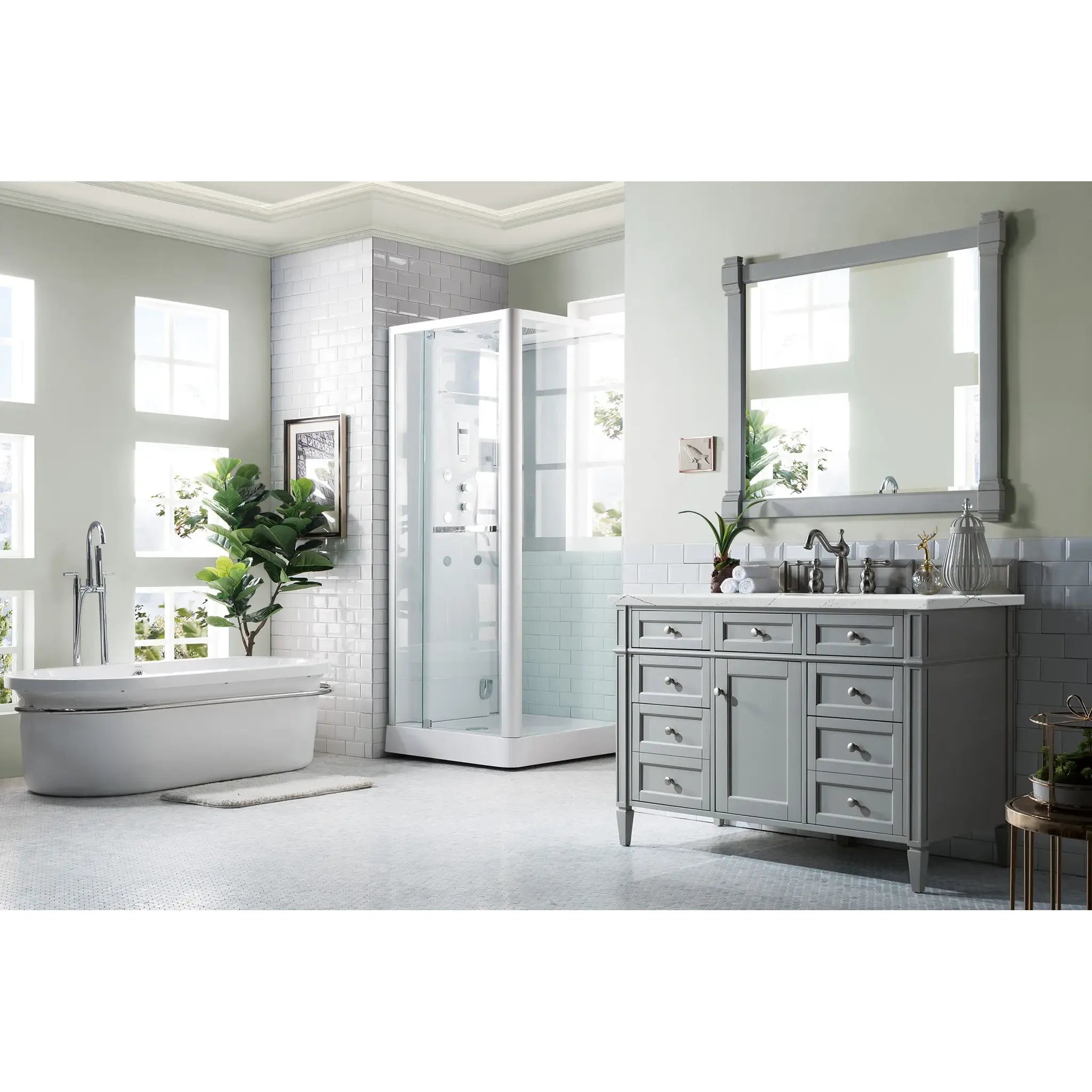 48" Brittany Single Vanity in Urban Gray-Ethereal Noctis Silestone-8" Widespread image 2