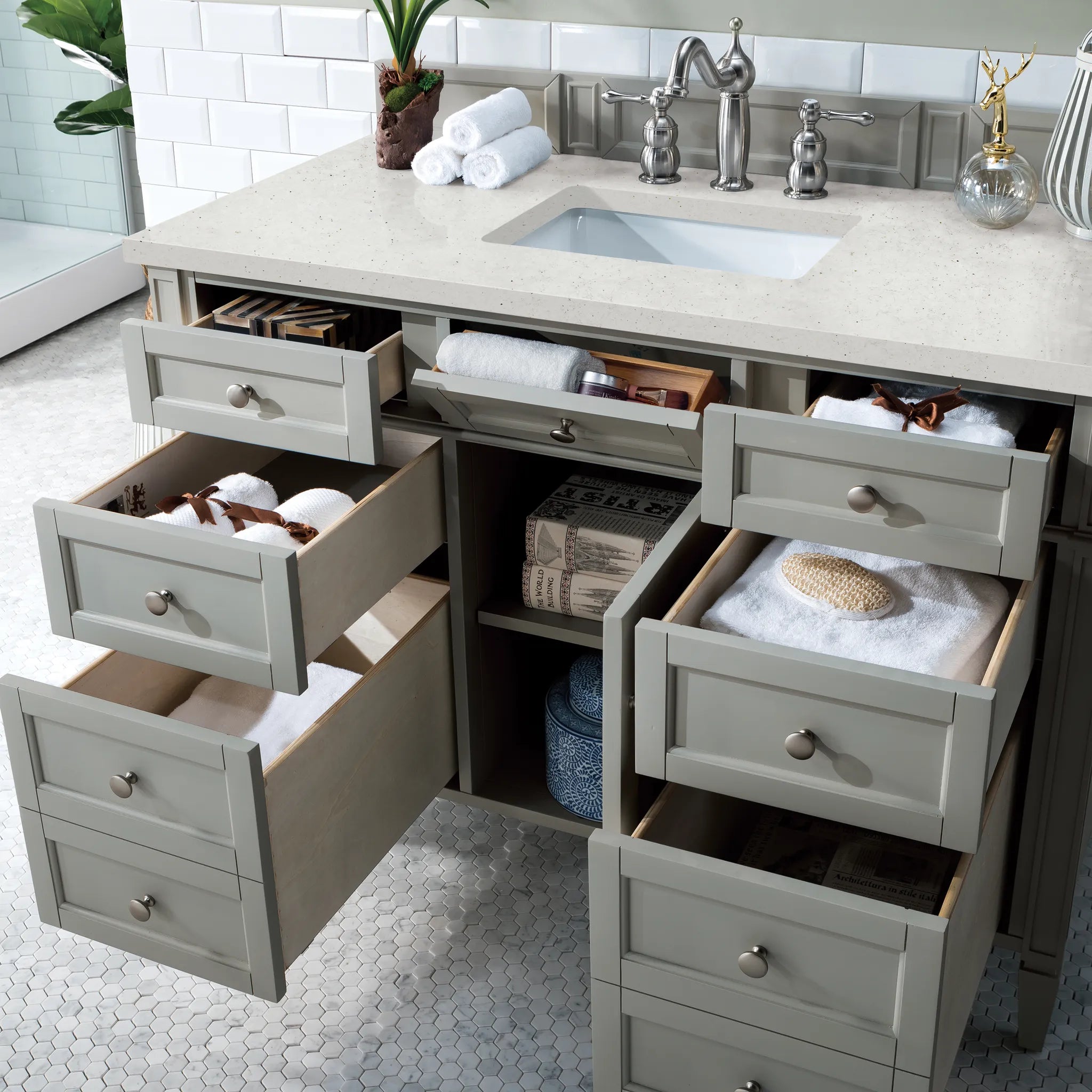 48" Brittany Single Vanity in Urban Gray-Lime Delight Silestone-8" Widespread image 3