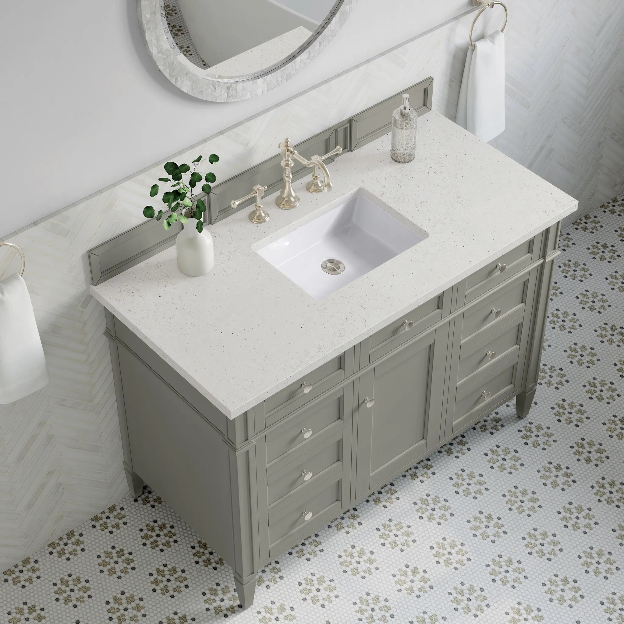 48" Brittany Single Vanity in Urban Gray-Lime Delight Silestone-8" Widespread image 4