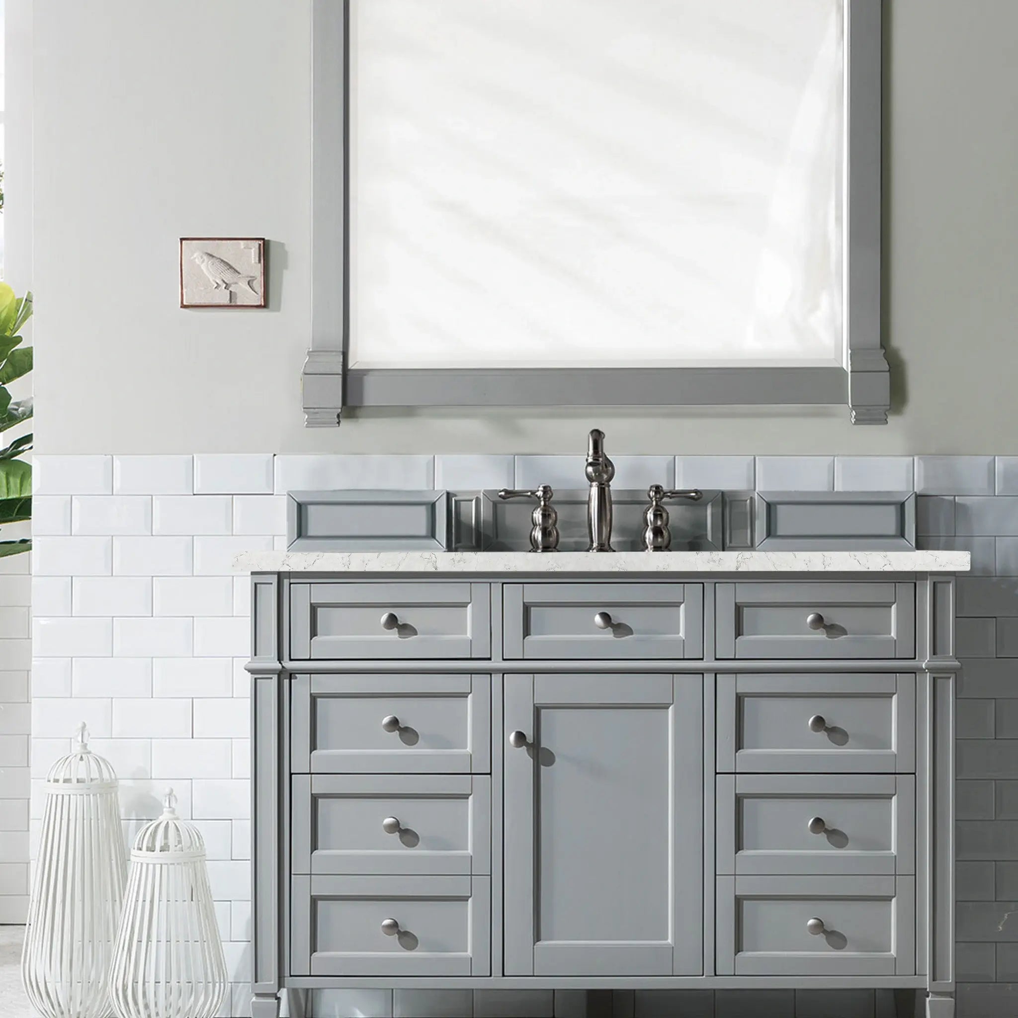 48 Brittany Single Vanity In Urban Gray Power Enabled Eternal Jasmine Pearl Silestone 8 Widespread 6