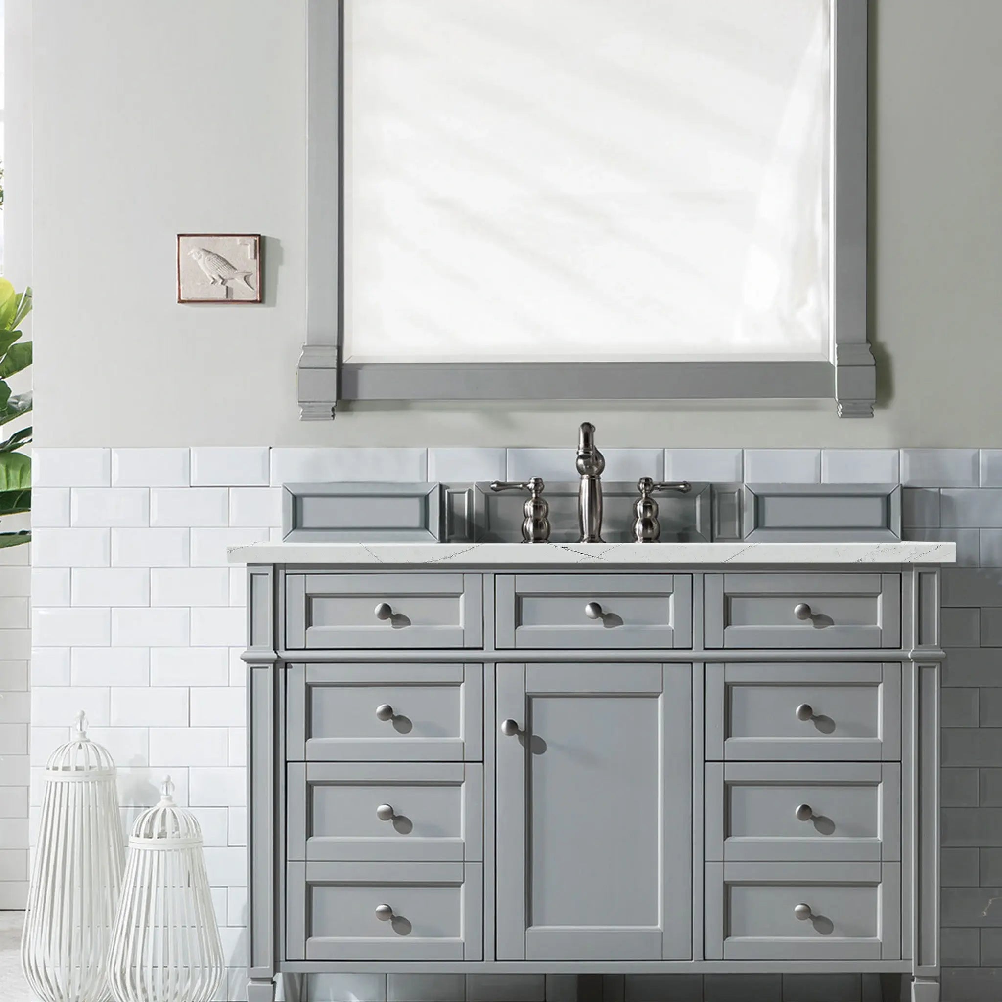 48 Brittany Single Vanity In Urban Gray Power Enabled Ethereal Noctis Silestone 8 Widespread 6