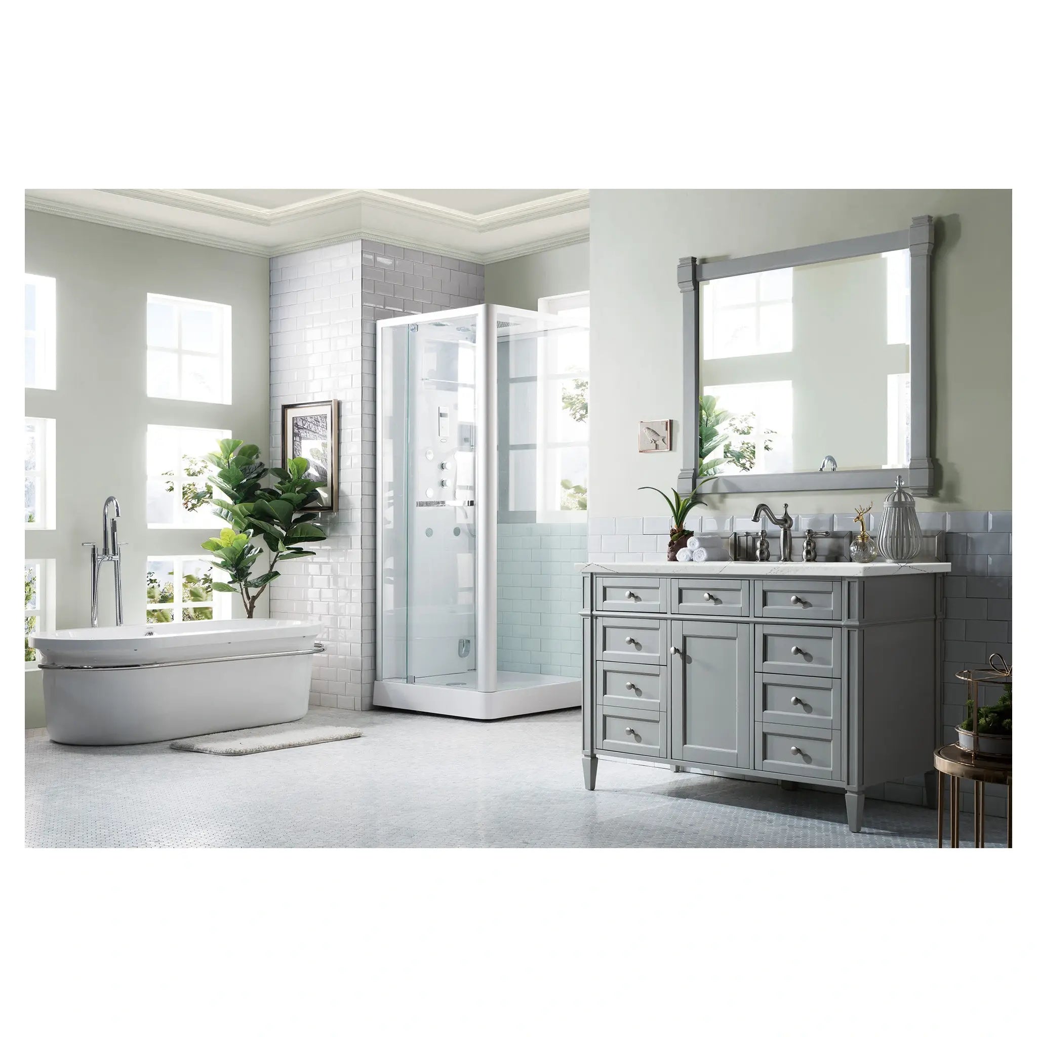 48 Brittany Single Vanity In Urban Gray Power Enabled Ethereal Noctis Silestone 8 Widespread 7