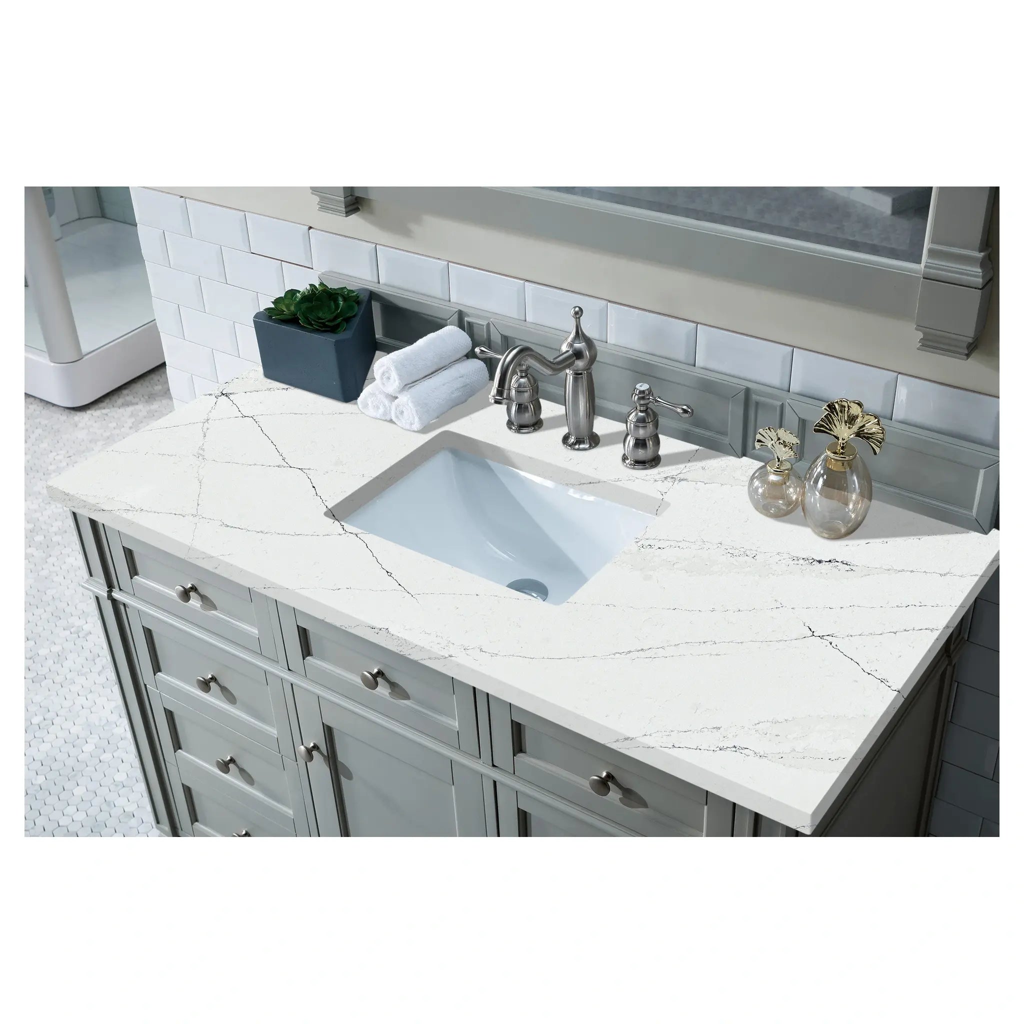 48 Brittany Single Vanity In Urban Gray Power Enabled Ethereal Noctis Silestone 8 Widespread 8
