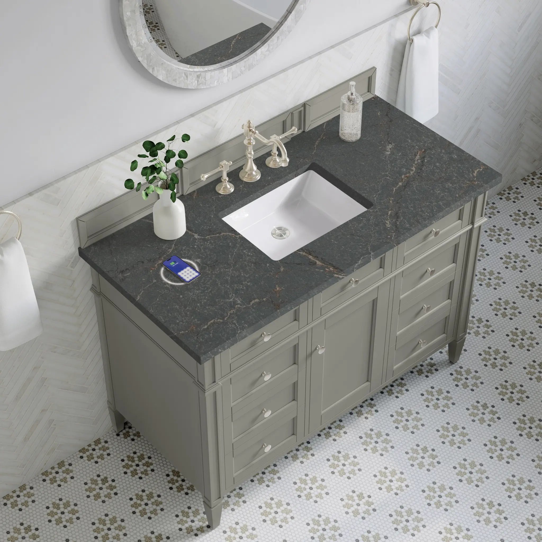 48 Brittany Single Vanity In Urban Gray Power Enabled Parisien Bleu Silestone 8 Widespread 10