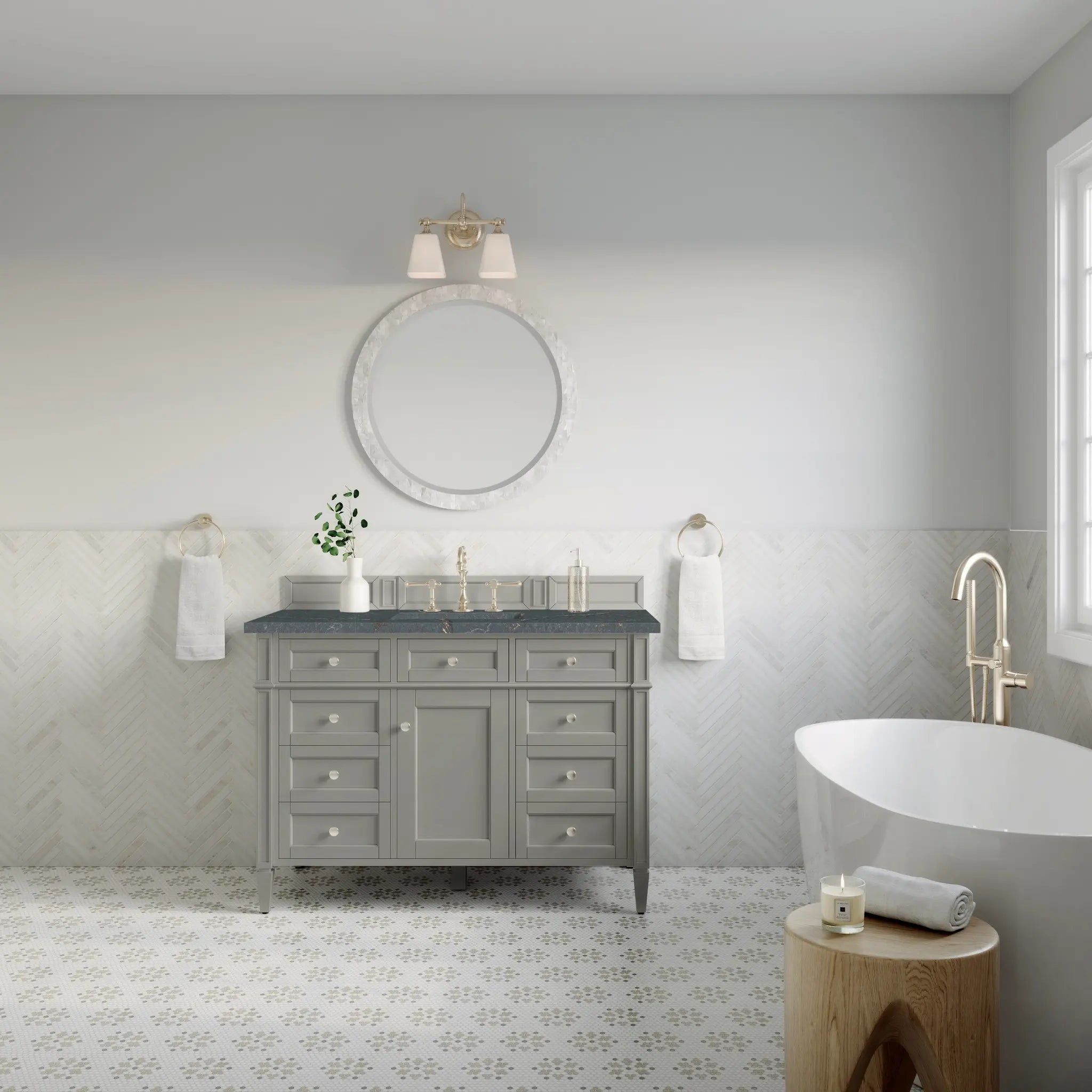 48 Brittany Single Vanity In Urban Gray Power Enabled Parisien Bleu Silestone 8 Widespread 6