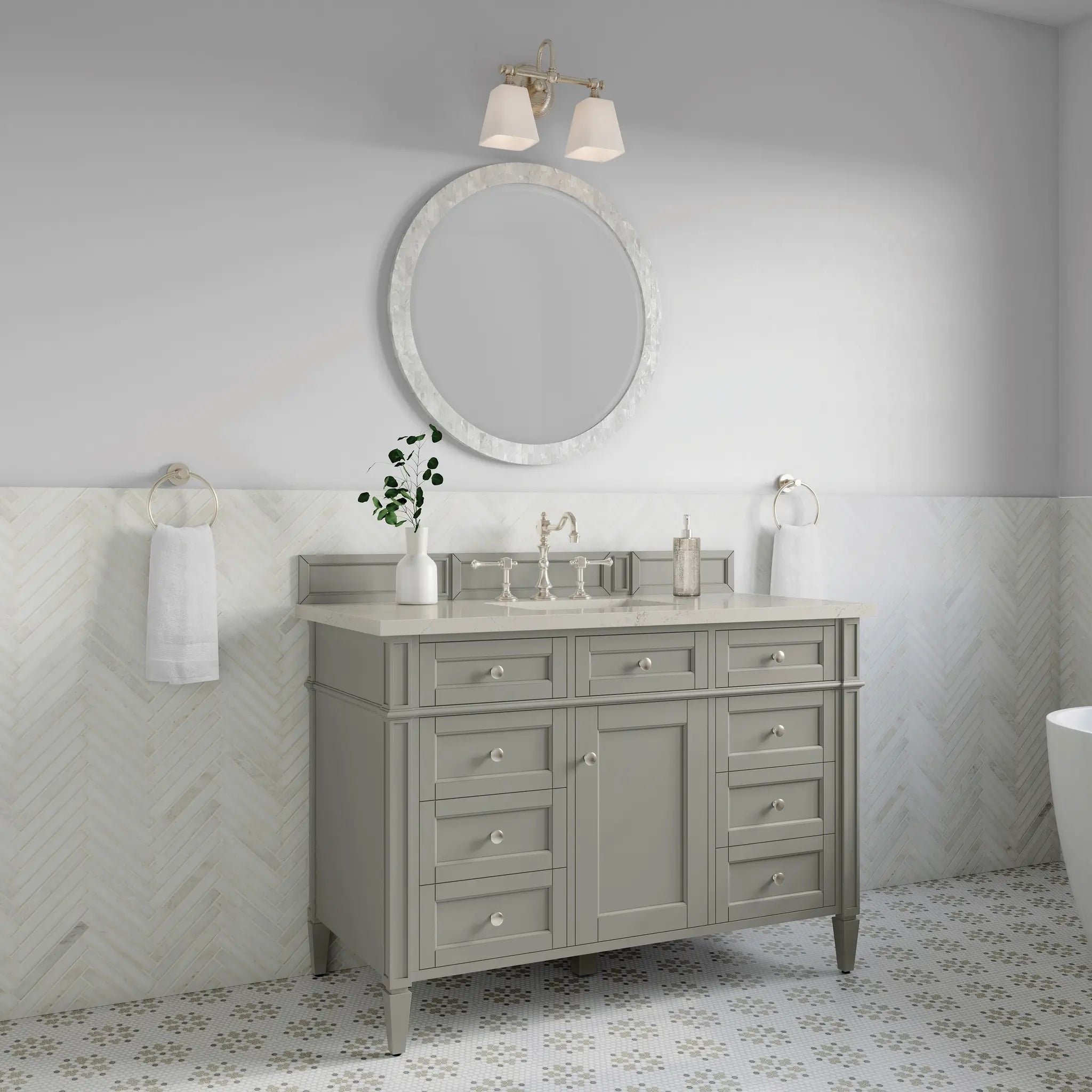 48 Brittany Single Vanity In Urban Gray Power Enabled Siberian Silestone 8 Widespread 6
