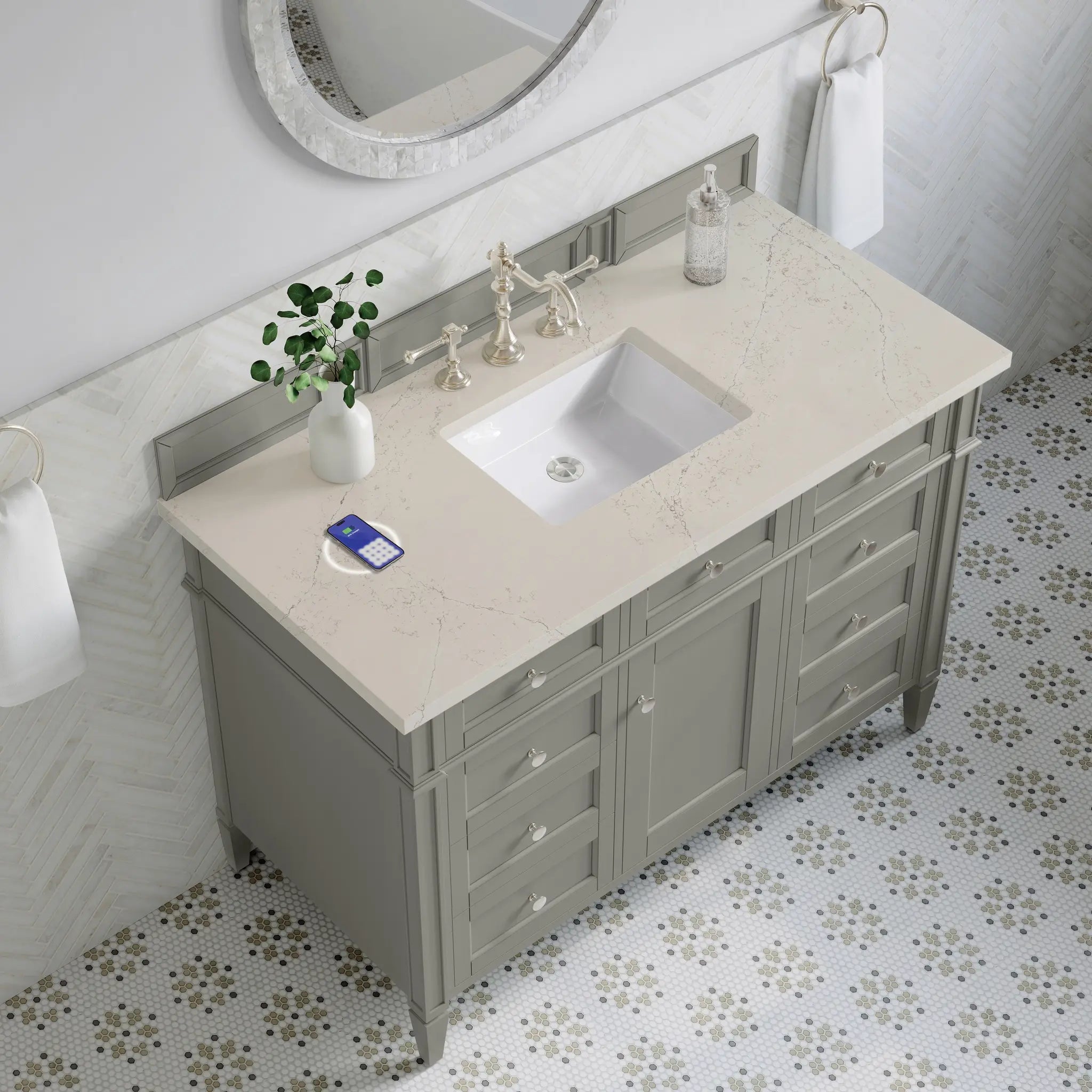 48 Brittany Single Vanity In Urban Gray Power Enabled Siberian Silestone 8 Widespread 8
