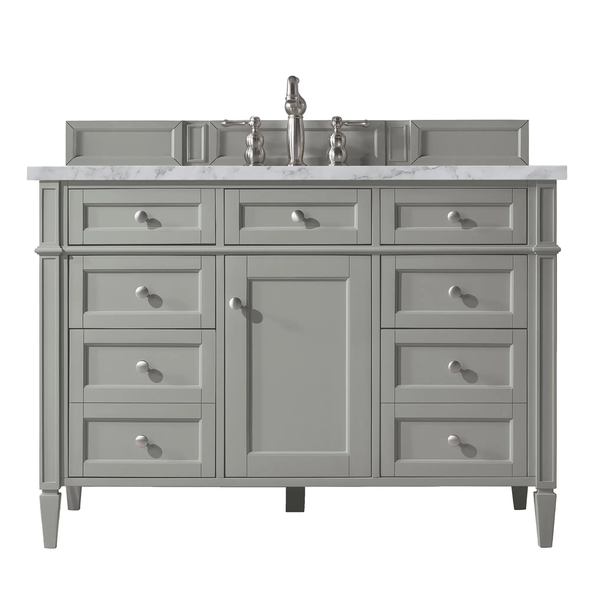48 Brittany Single Vanity In Urban Gray Standard Carrara White Marble 8 Widespread 1