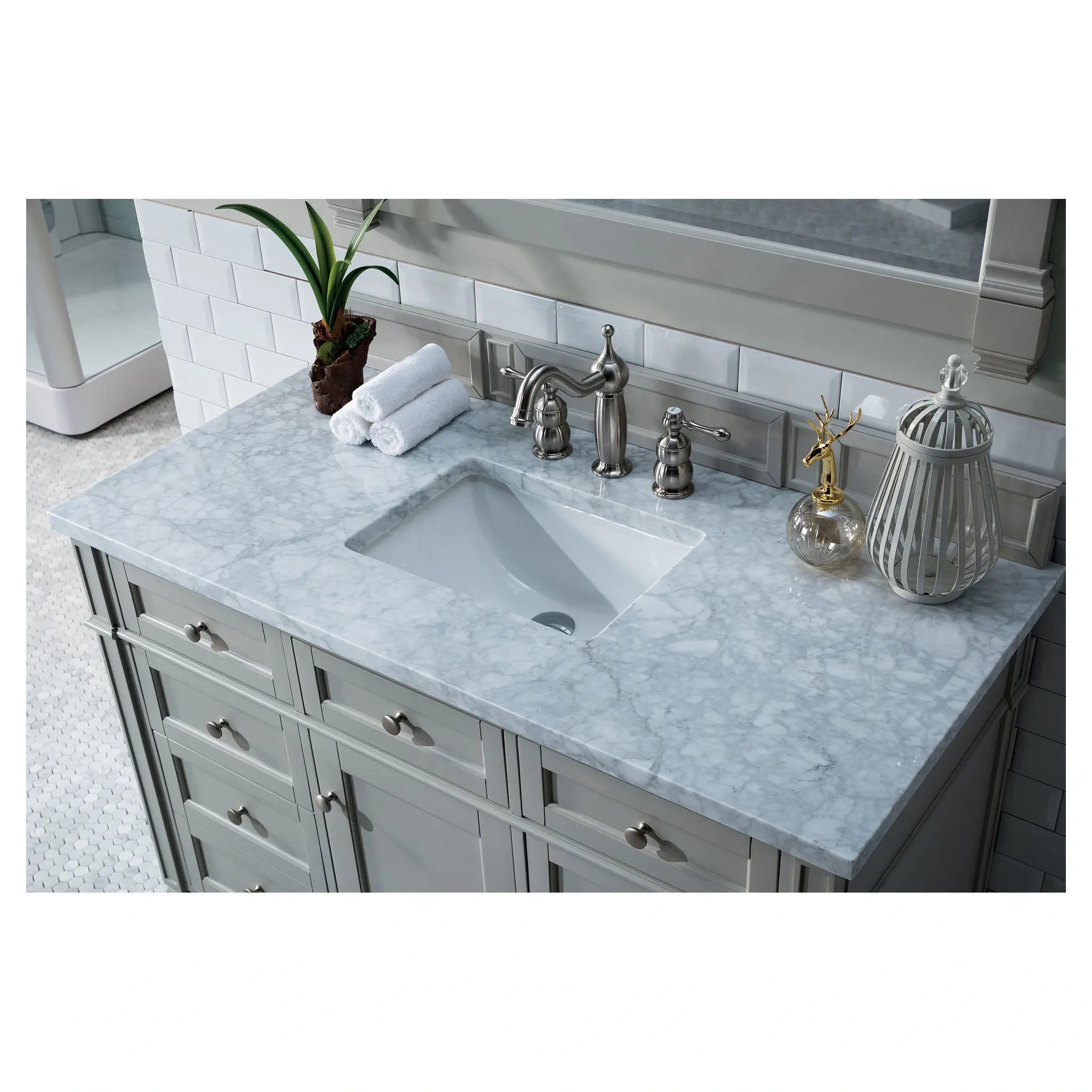 48 Brittany Single Vanity In Urban Gray Standard Carrara White Marble 8 Widespread 6