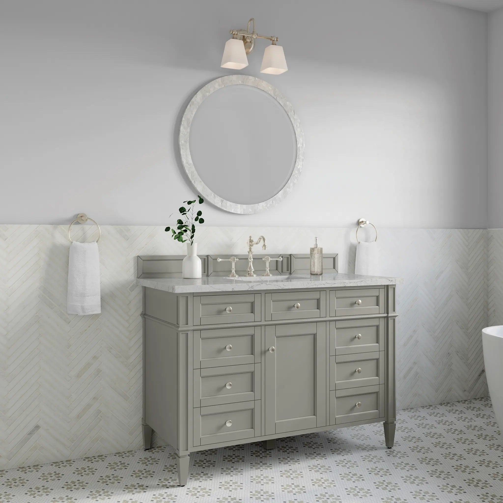 48 Brittany Single Vanity In Urban Gray Standard Eternal Jasmine Pearl Silestone 8 Widespread 4