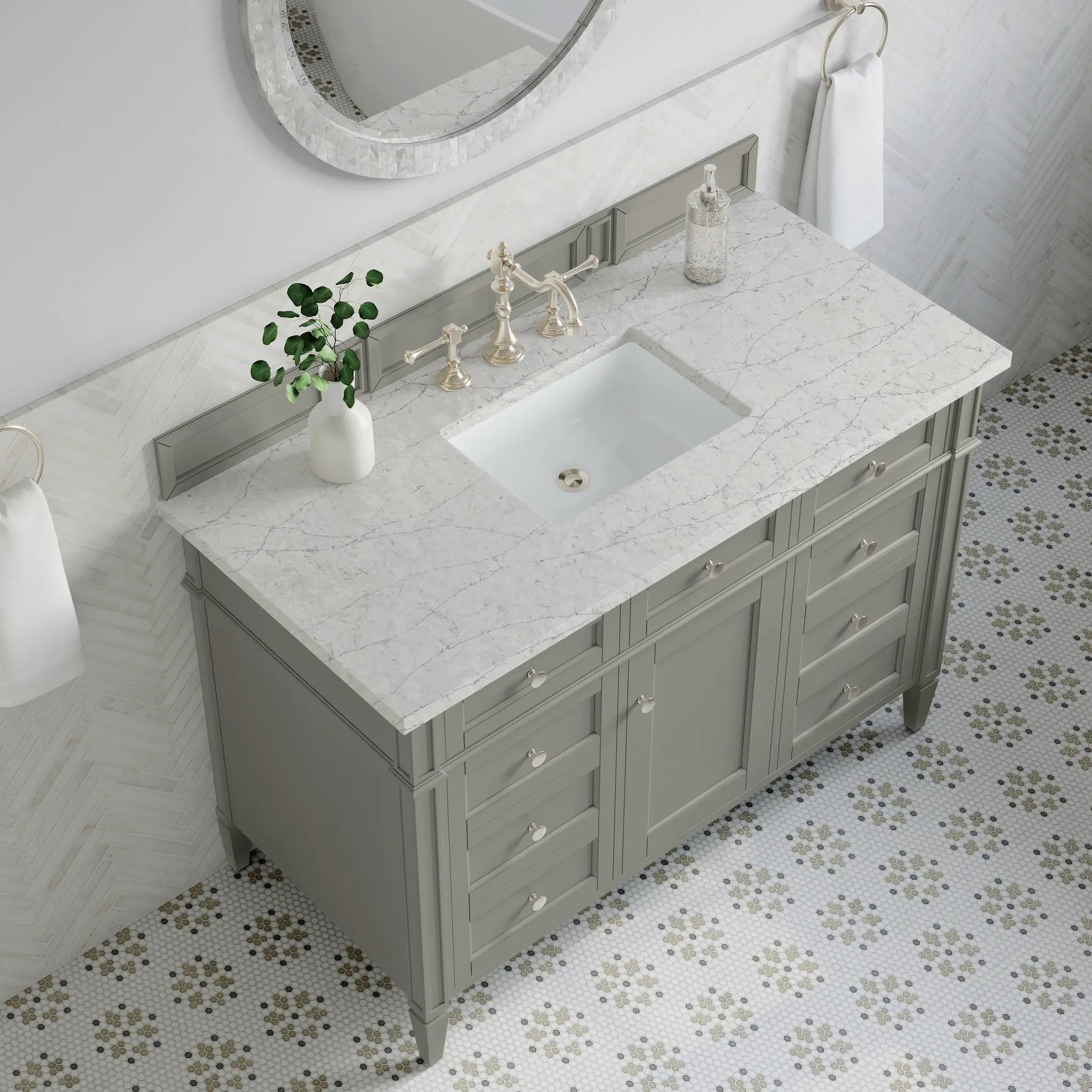 48 Brittany Single Vanity In Urban Gray Standard Eternal Jasmine Pearl Silestone 8 Widespread 7