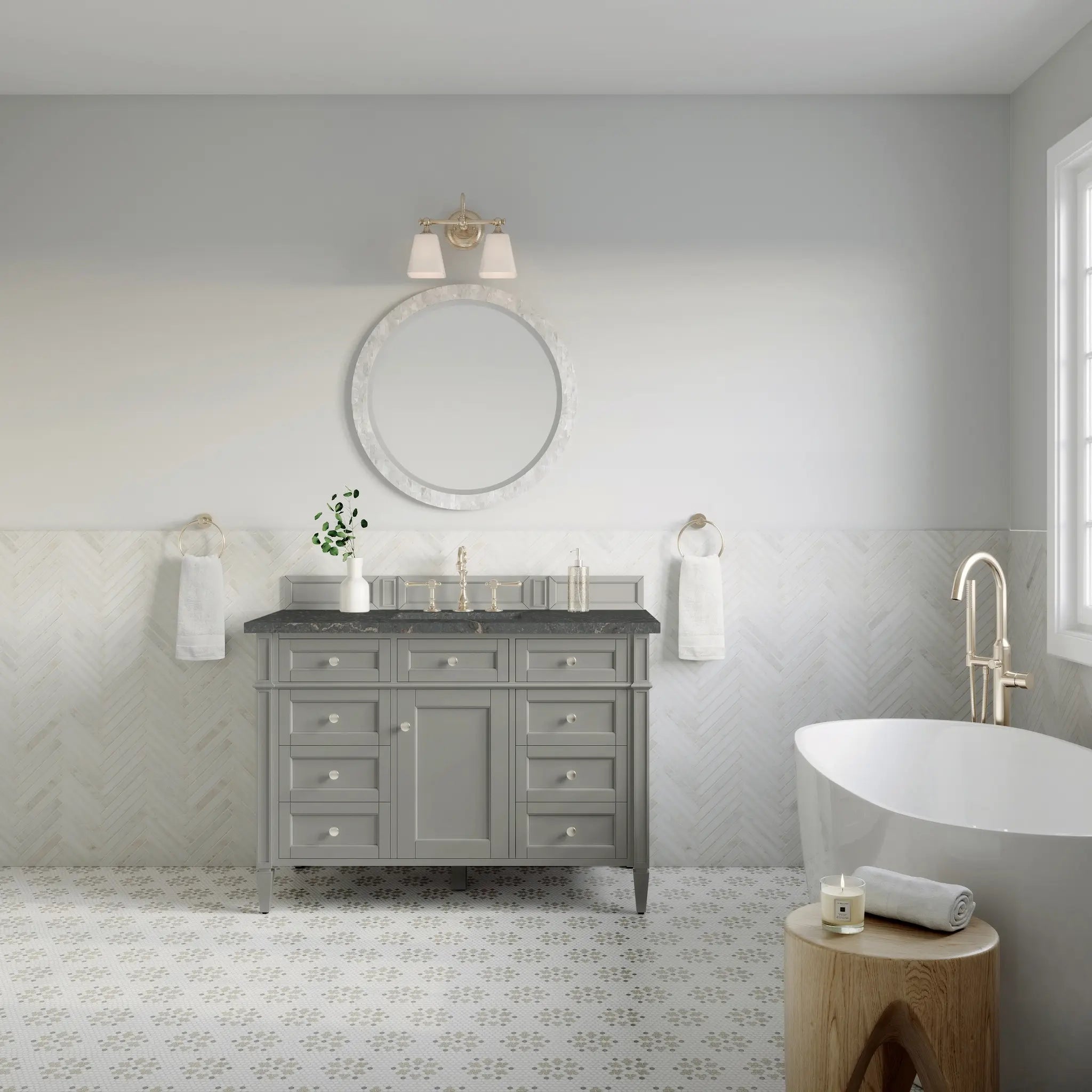 48 Brittany Single Vanity In Urban Gray Standard Parisien Bleu Silestone 8 Widespread 3