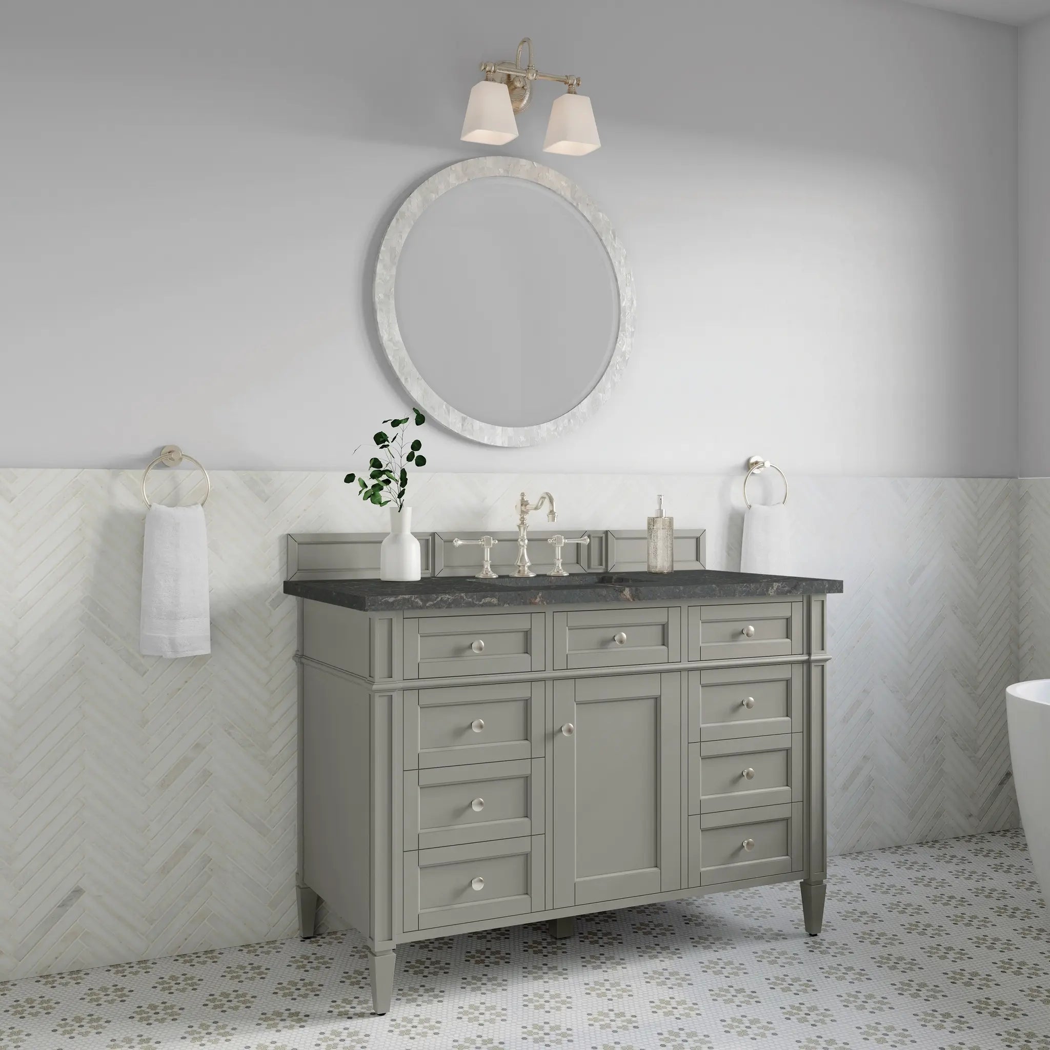 48 Brittany Single Vanity In Urban Gray Standard Parisien Bleu Silestone 8 Widespread 4