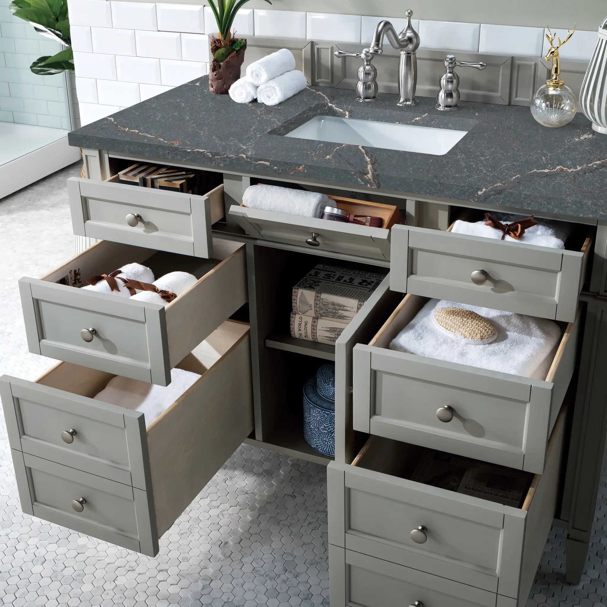 48 Brittany Single Vanity In Urban Gray Standard Parisien Bleu Silestone 8 Widespread 5