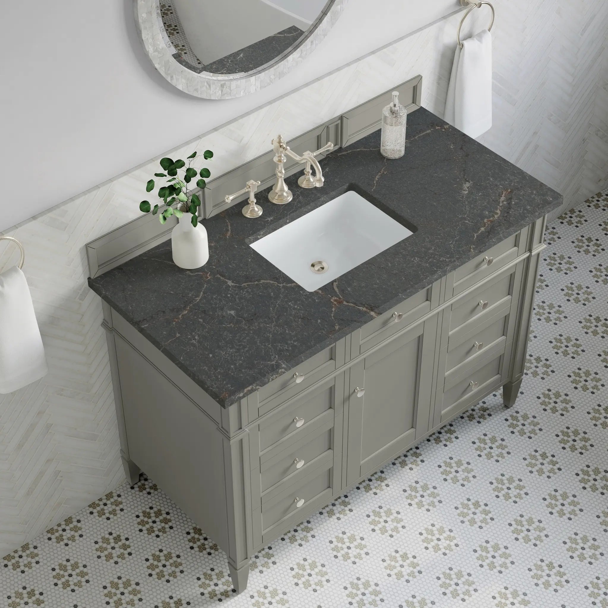 48 Brittany Single Vanity In Urban Gray Standard Parisien Bleu Silestone 8 Widespread 7
